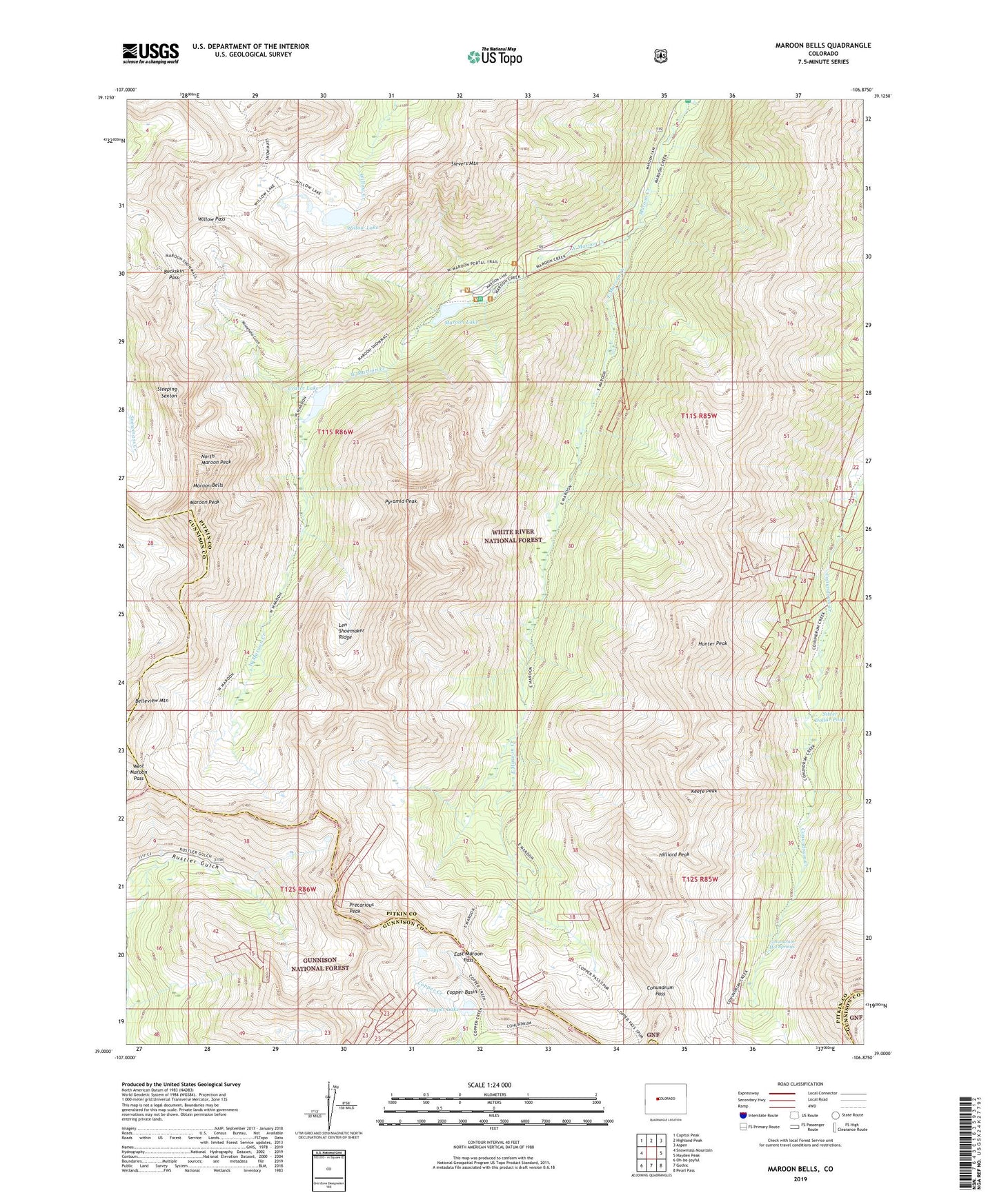 Maroon Bells Colorado US Topo Map Image
