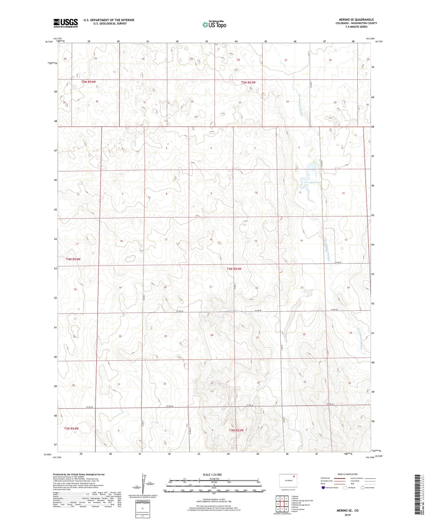 Merino SE Colorado US Topo Map Image