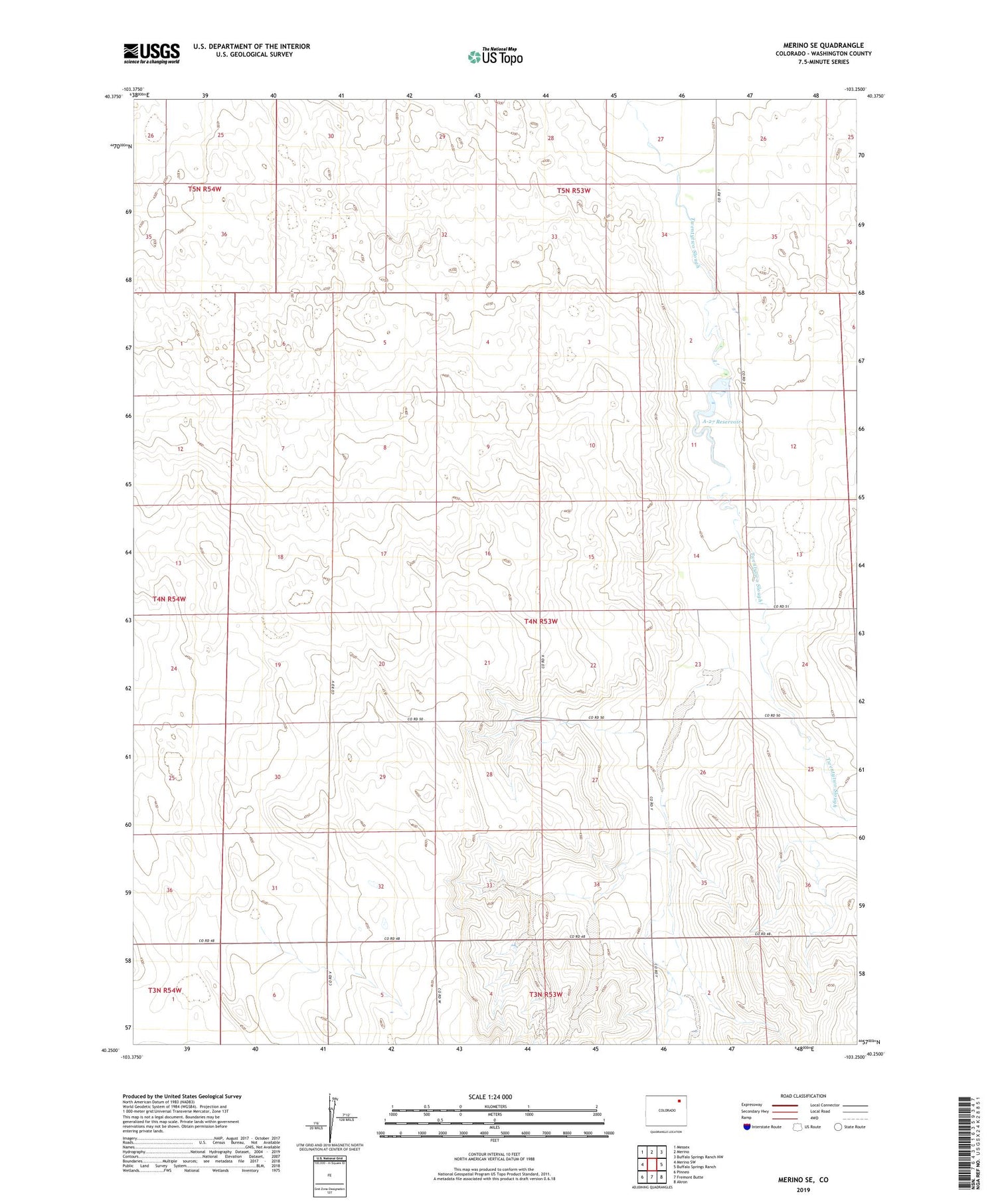 Merino SE Colorado US Topo Map Image