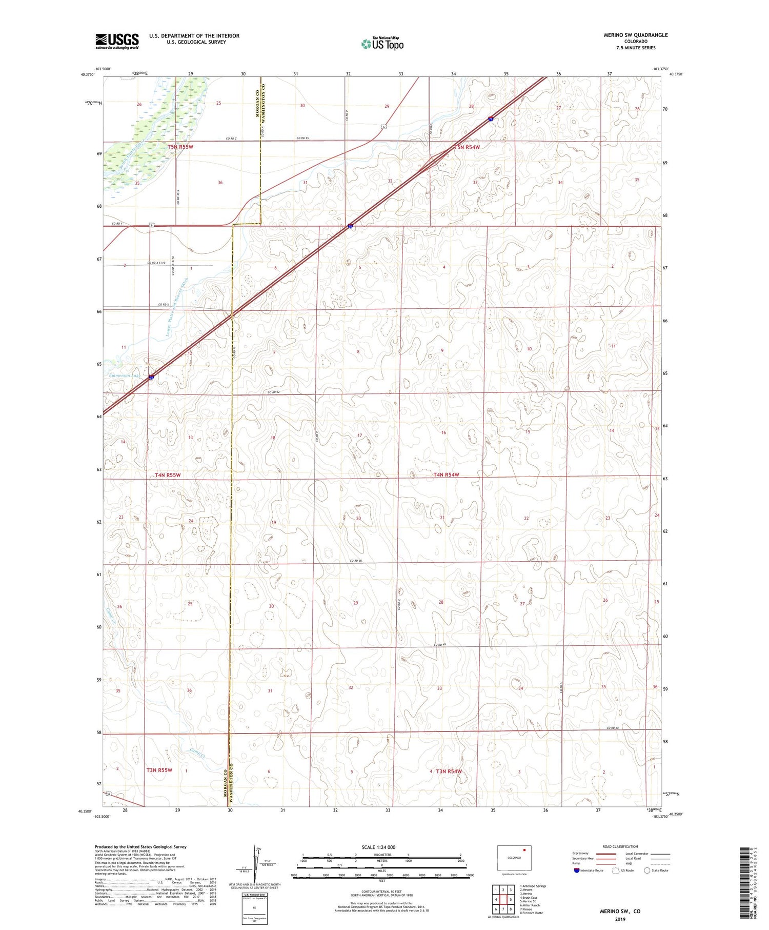 Merino SW Colorado US Topo Map Image