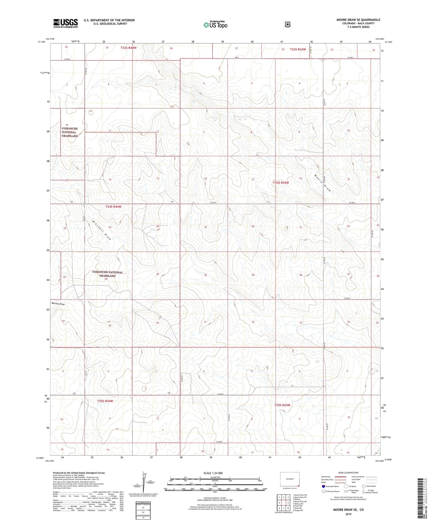 Moore Draw SE Colorado US Topo Map Image