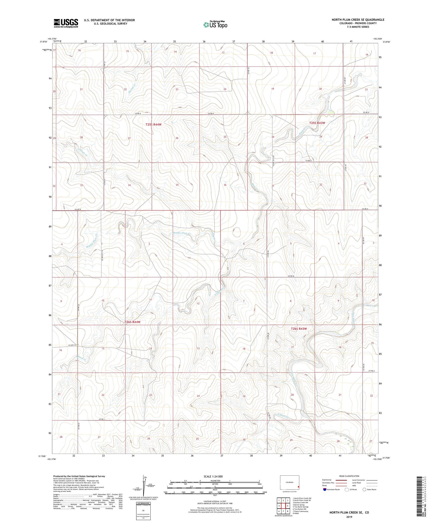 North Plum Creek SE Colorado US Topo Map Image