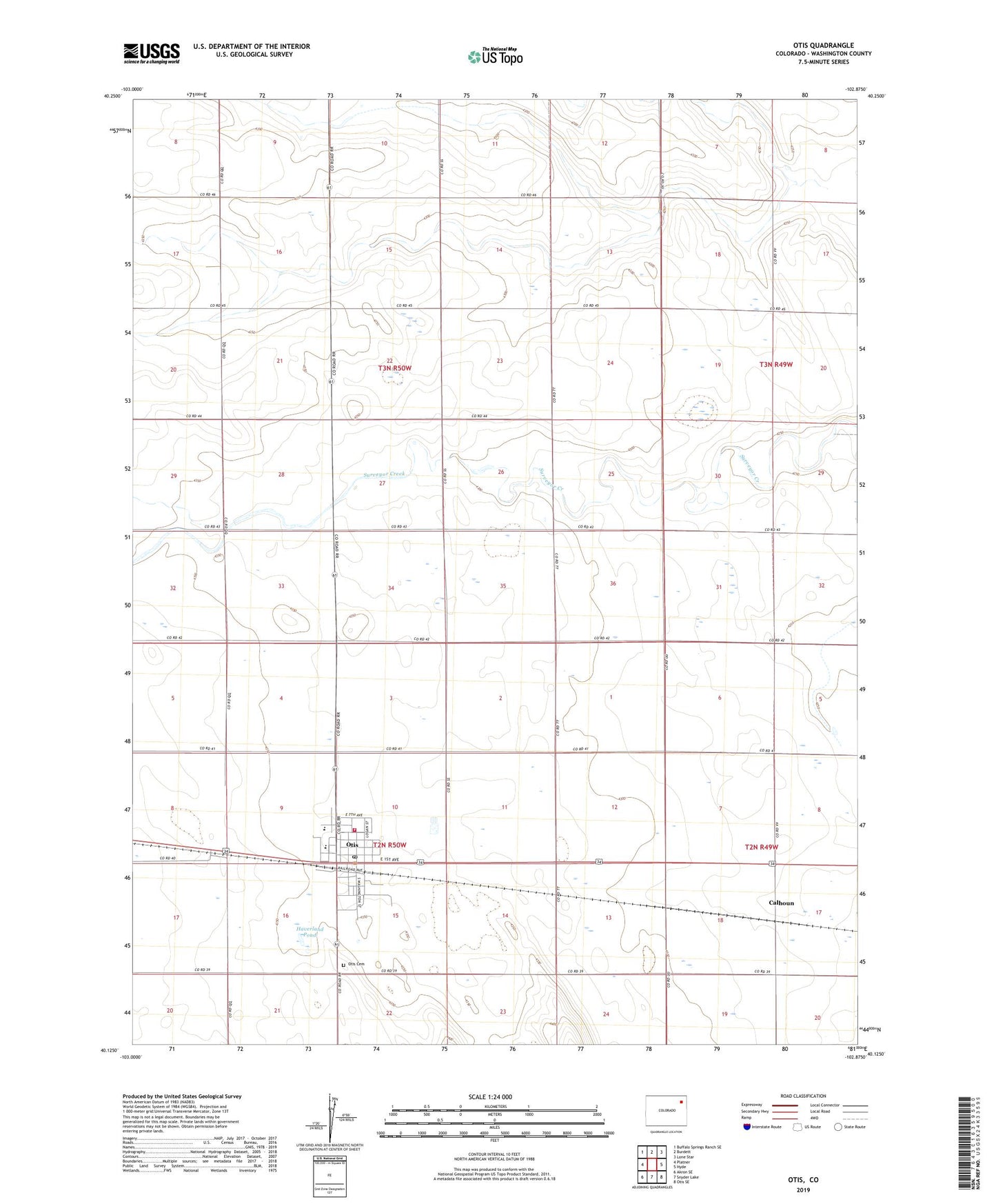 Otis Colorado US Topo Map Image