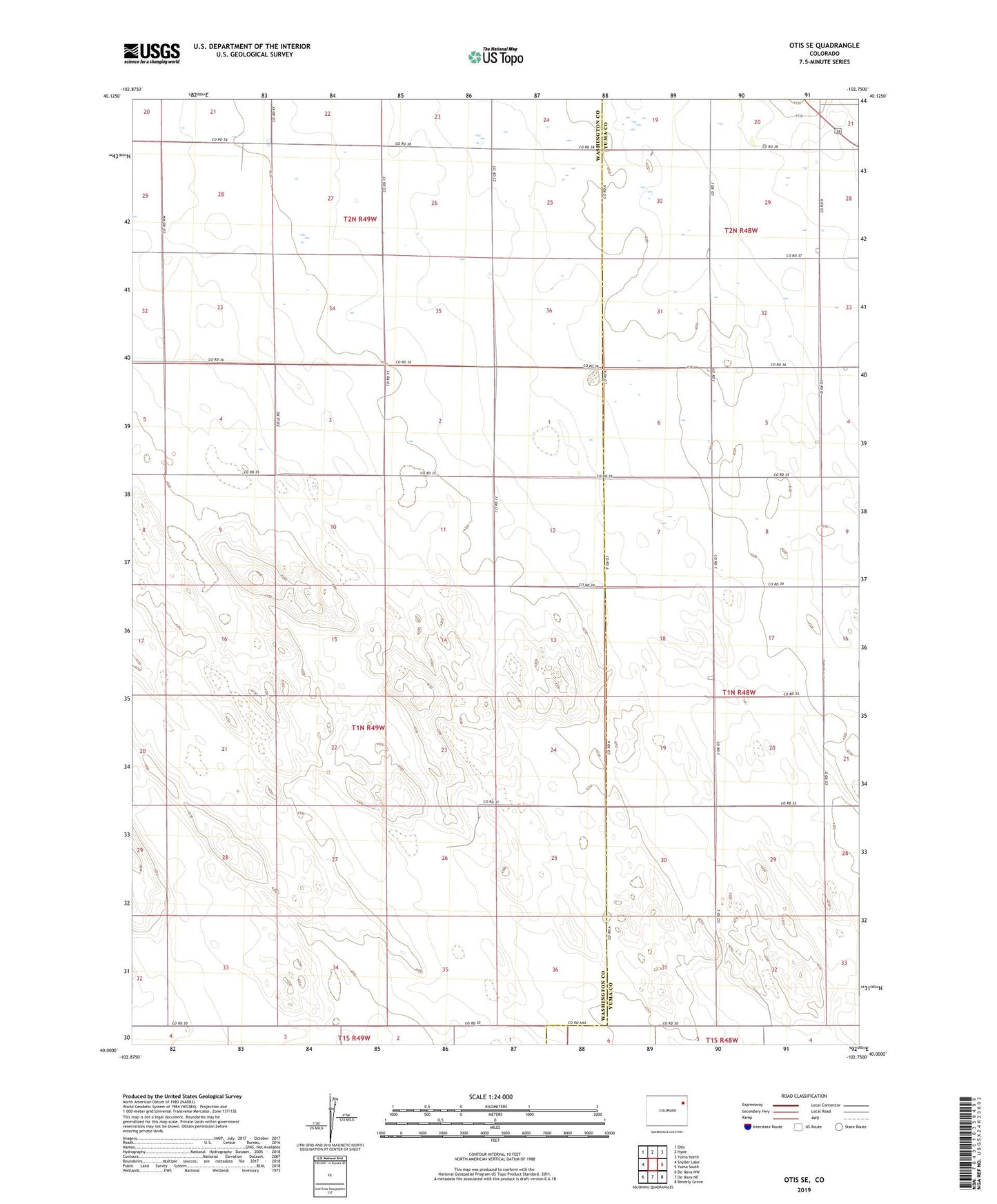 Otis SE Colorado US Topo Map Image