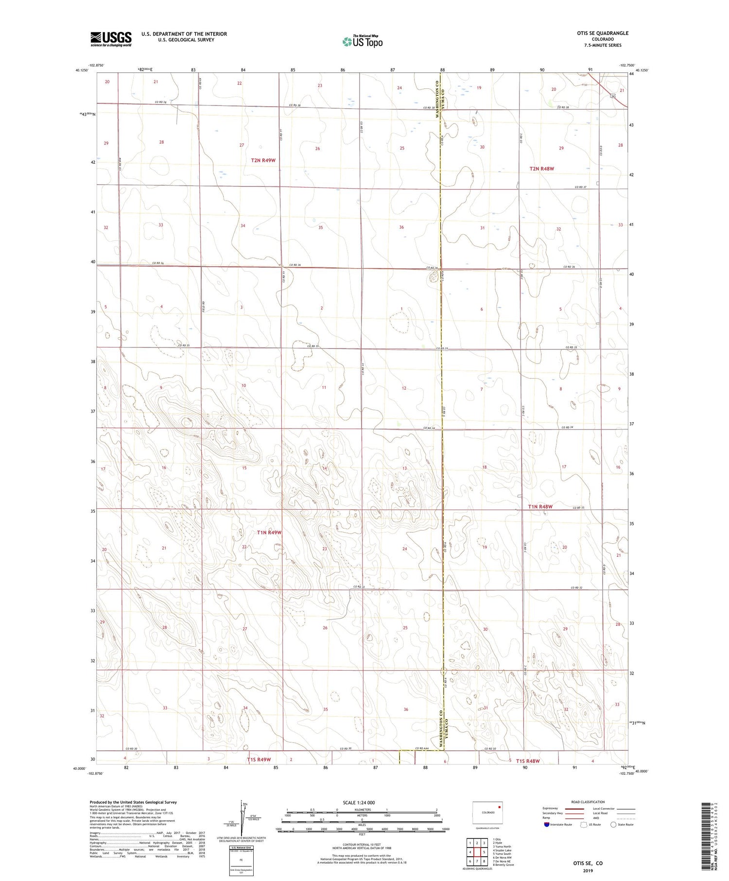 Otis SE Colorado US Topo Map Image