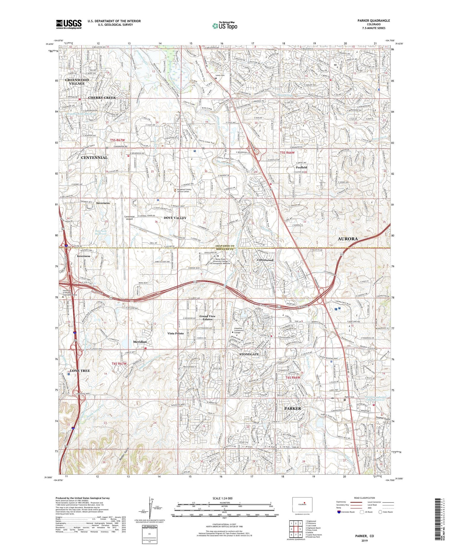 Parker Colorado US Topo Map Image