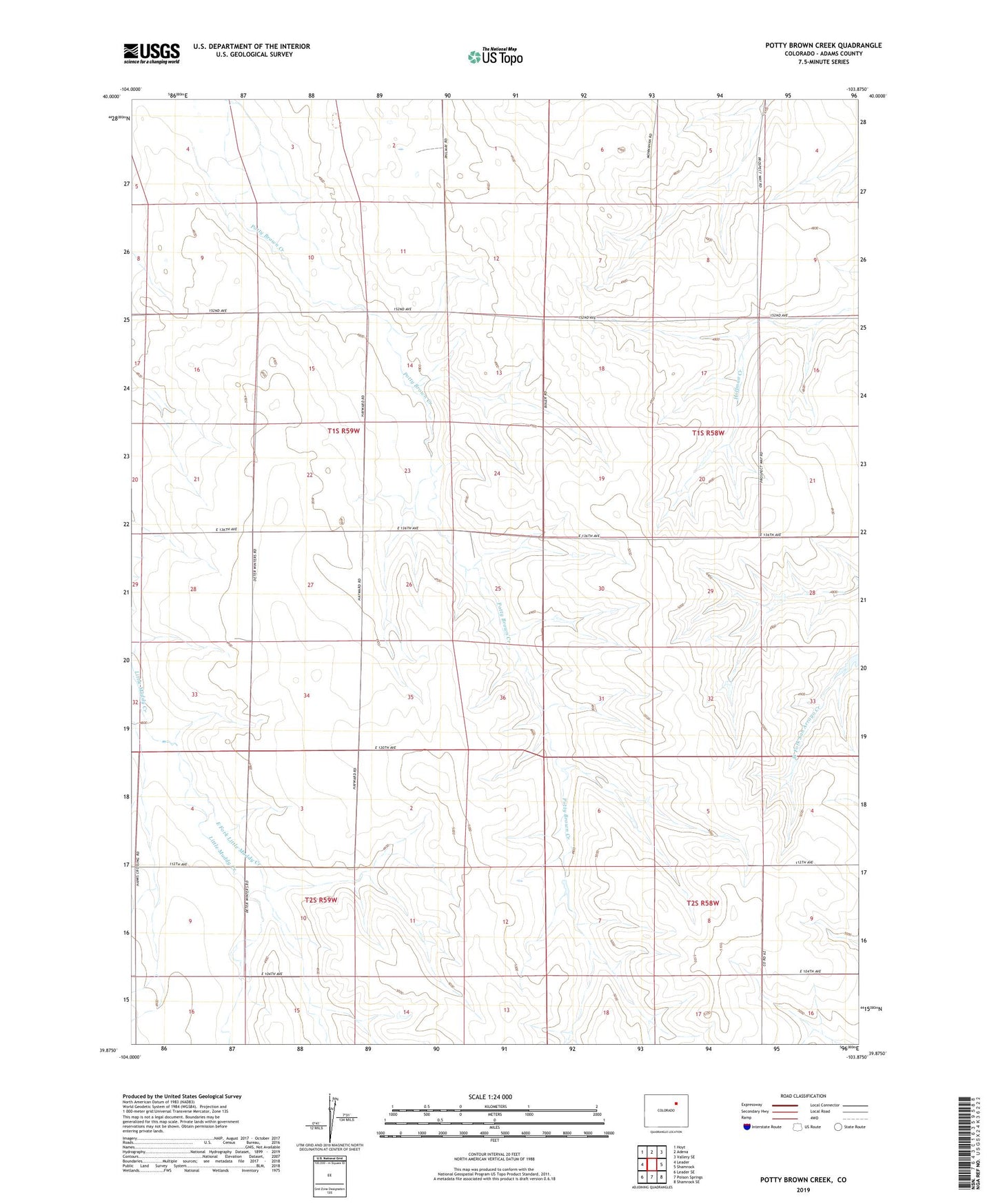 Potty Brown Creek Colorado US Topo Map Image