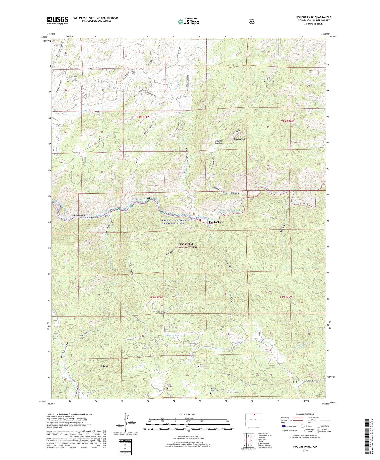 Poudre Park Colorado US Topo Map Image