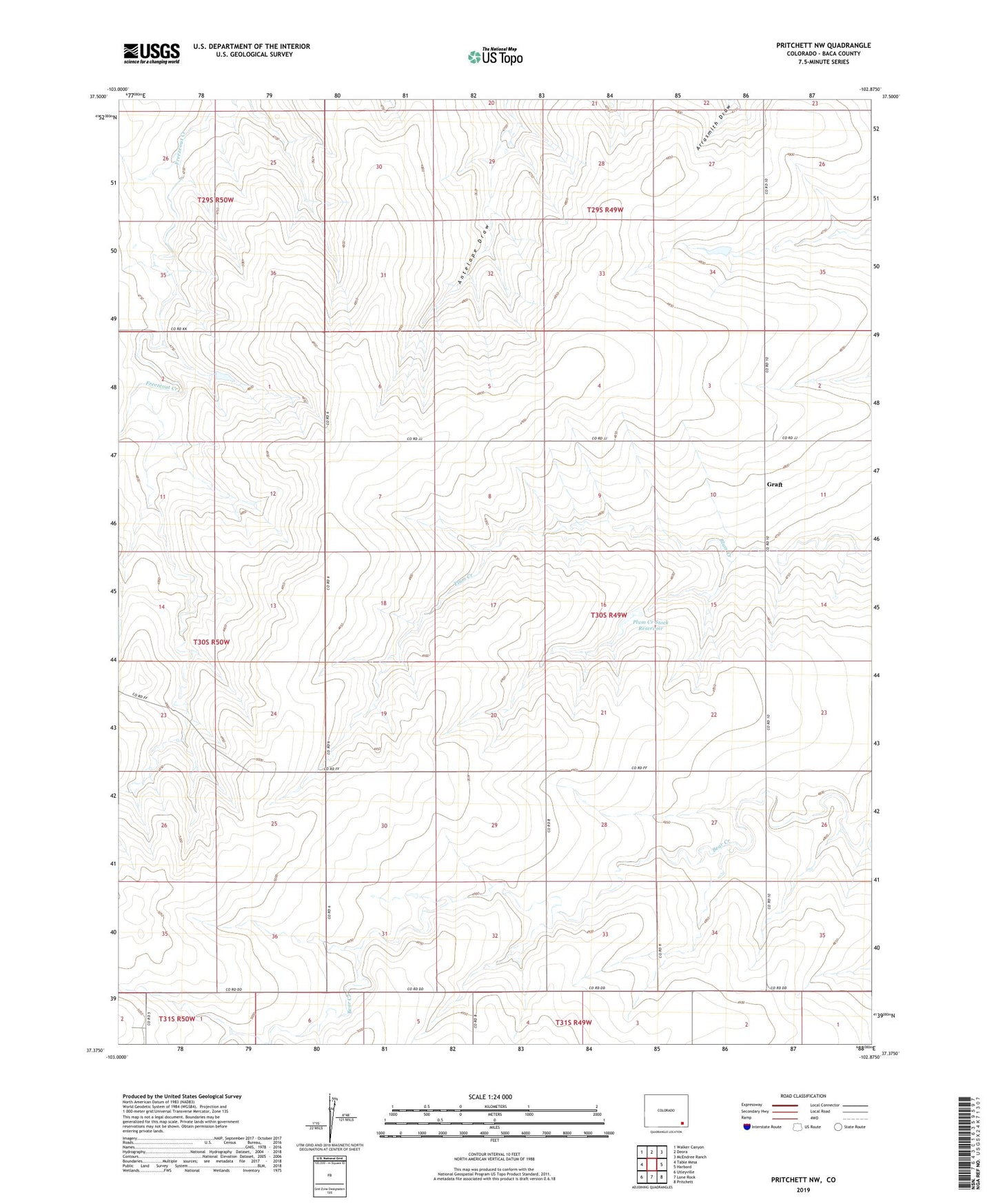 Pritchett NW Colorado US Topo Map Image