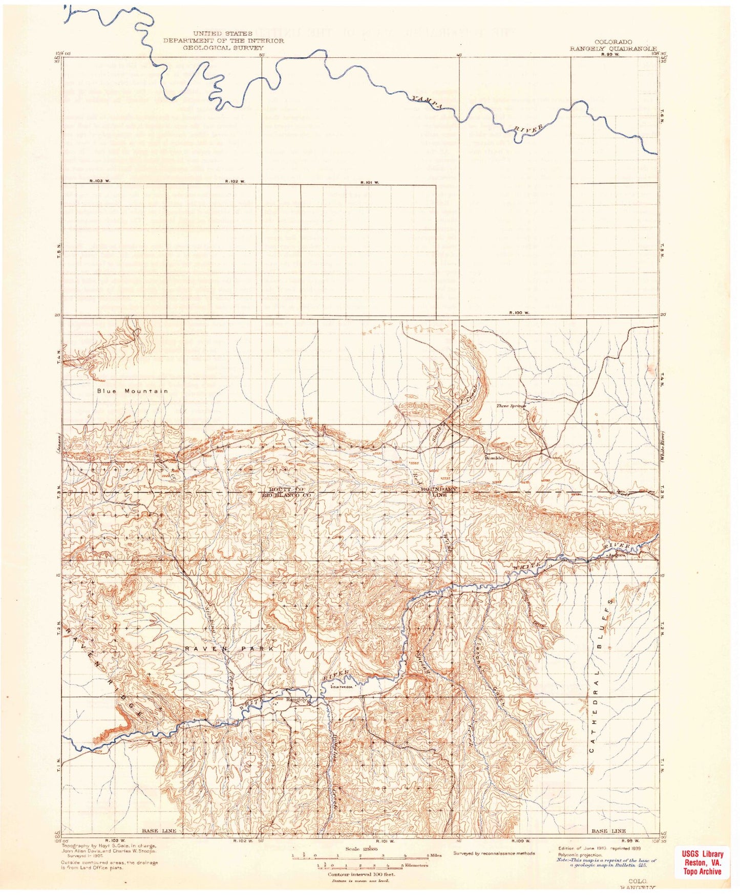 Historic 1910 Rangely Colorado 30'x30' Topo Map Image