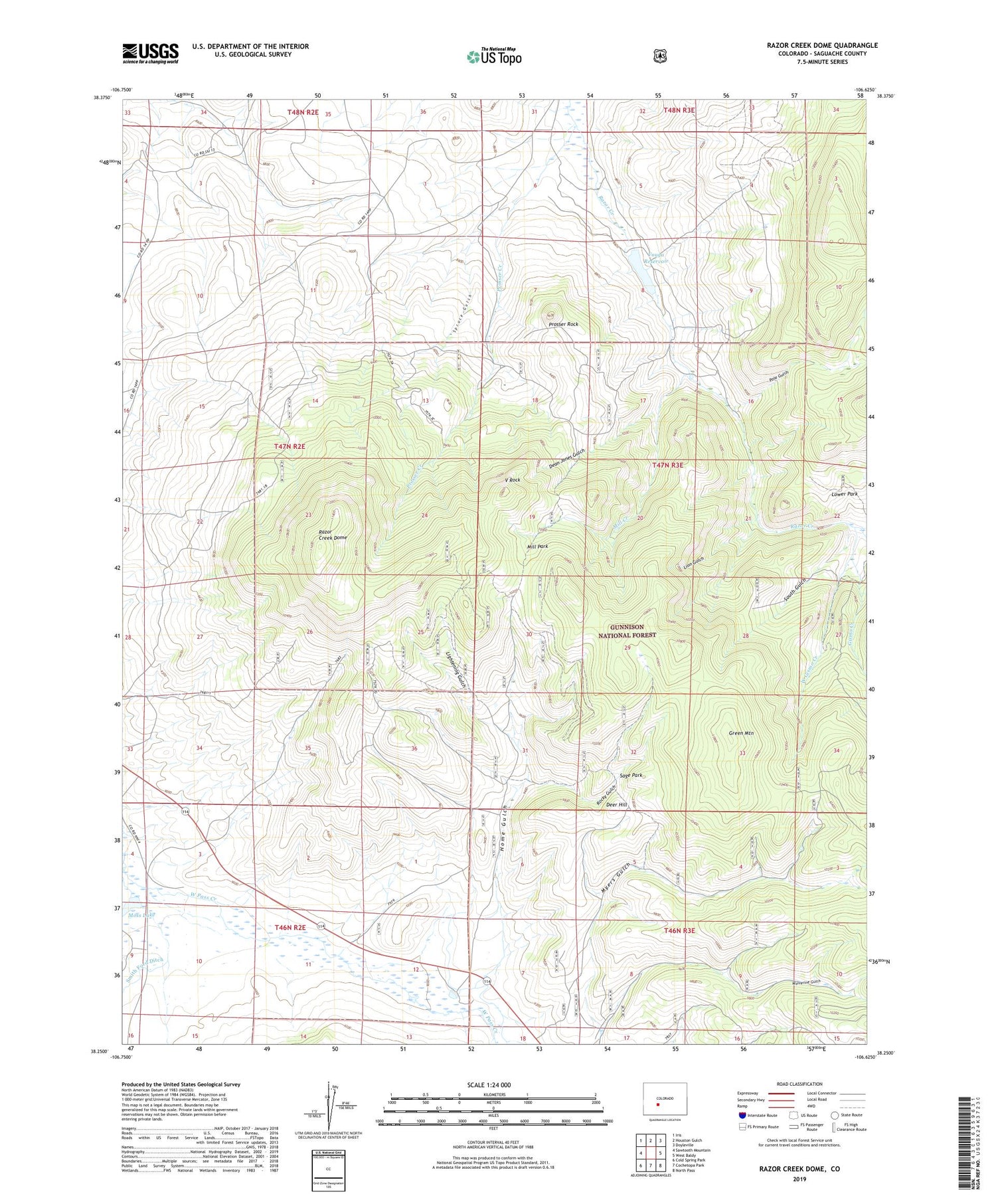 Razor Creek Dome Colorado US Topo Map Image