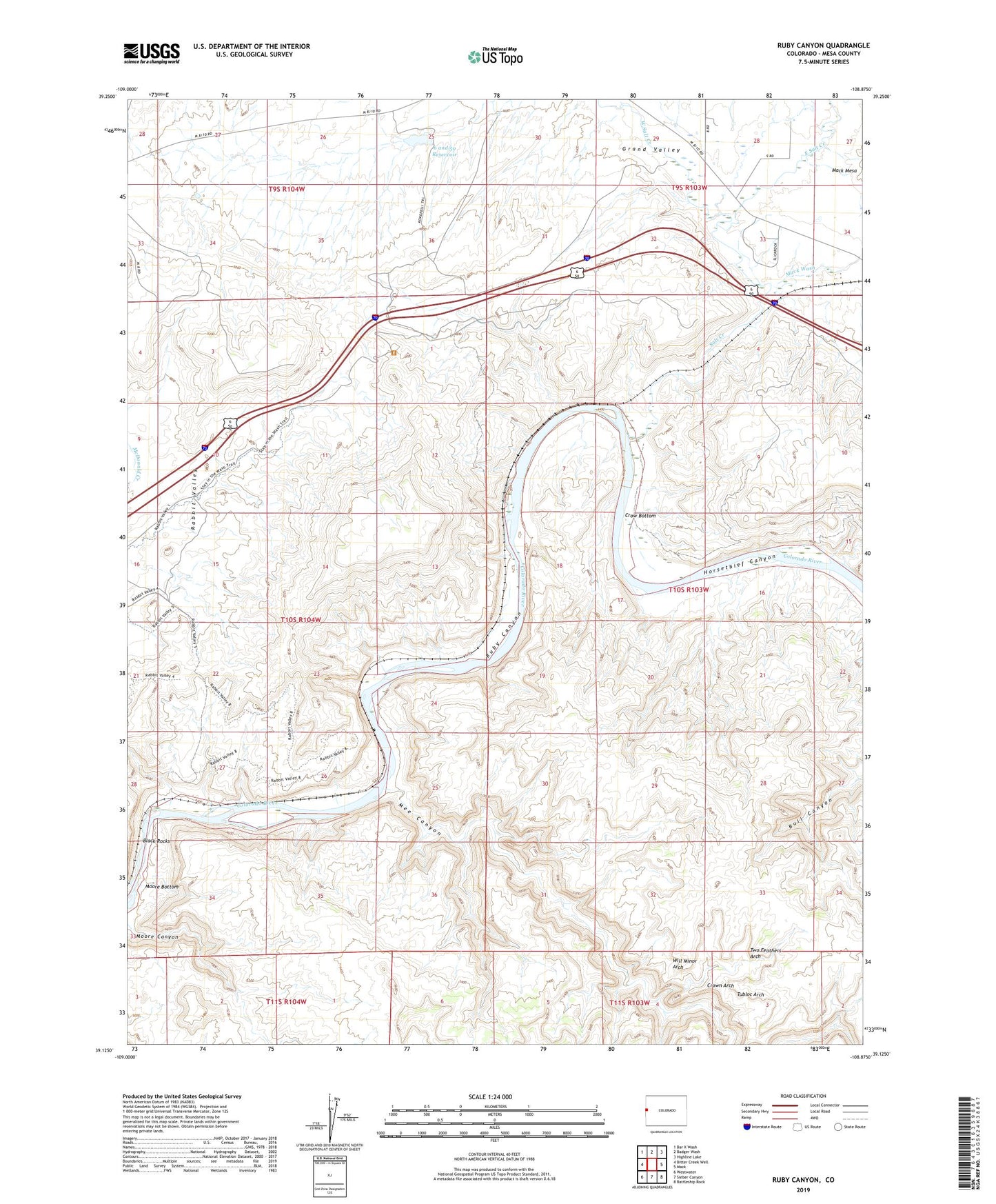 Ruby Canyon Colorado US Topo Map Image