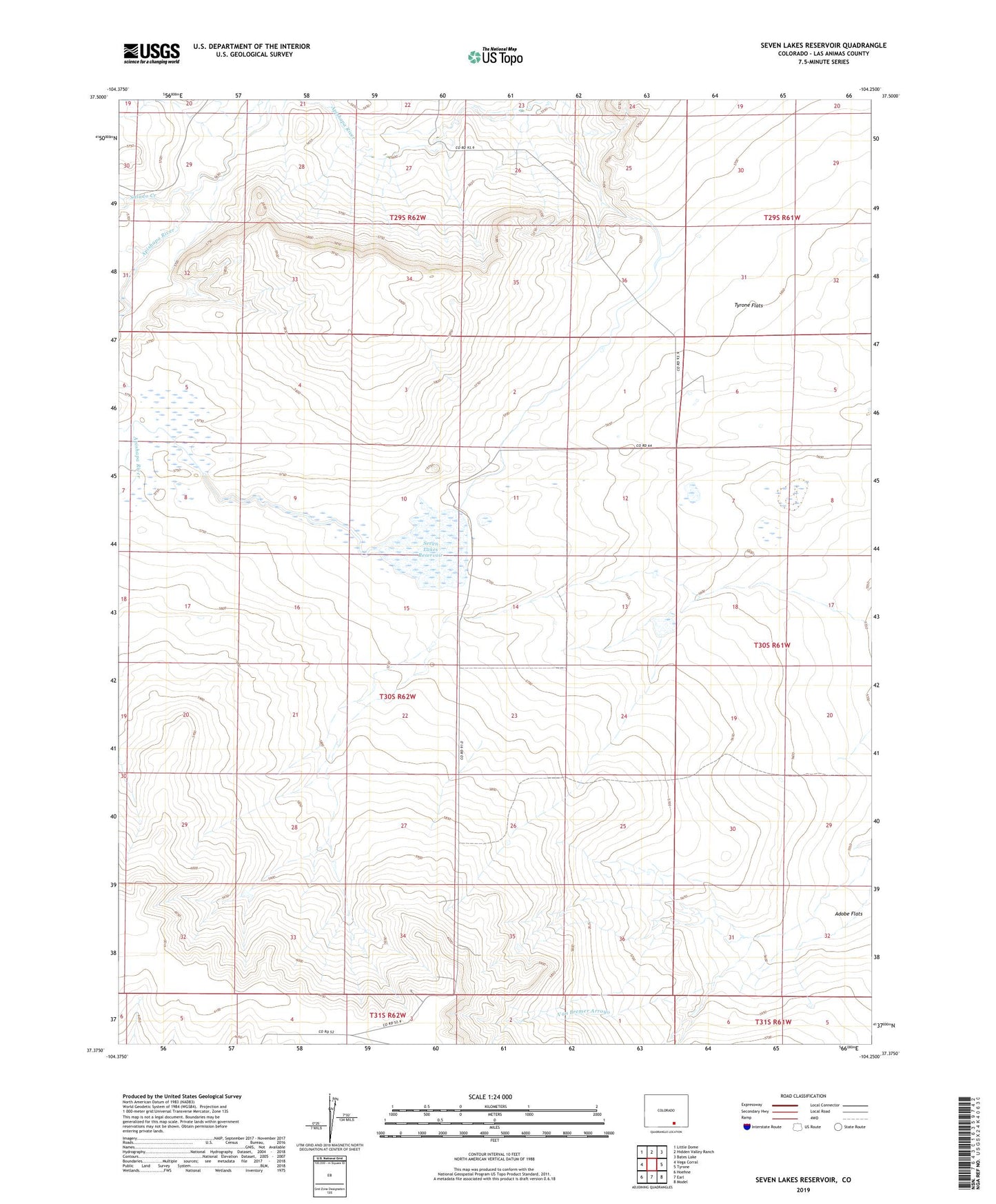 Seven Lakes Reservoir Colorado US Topo Map Image