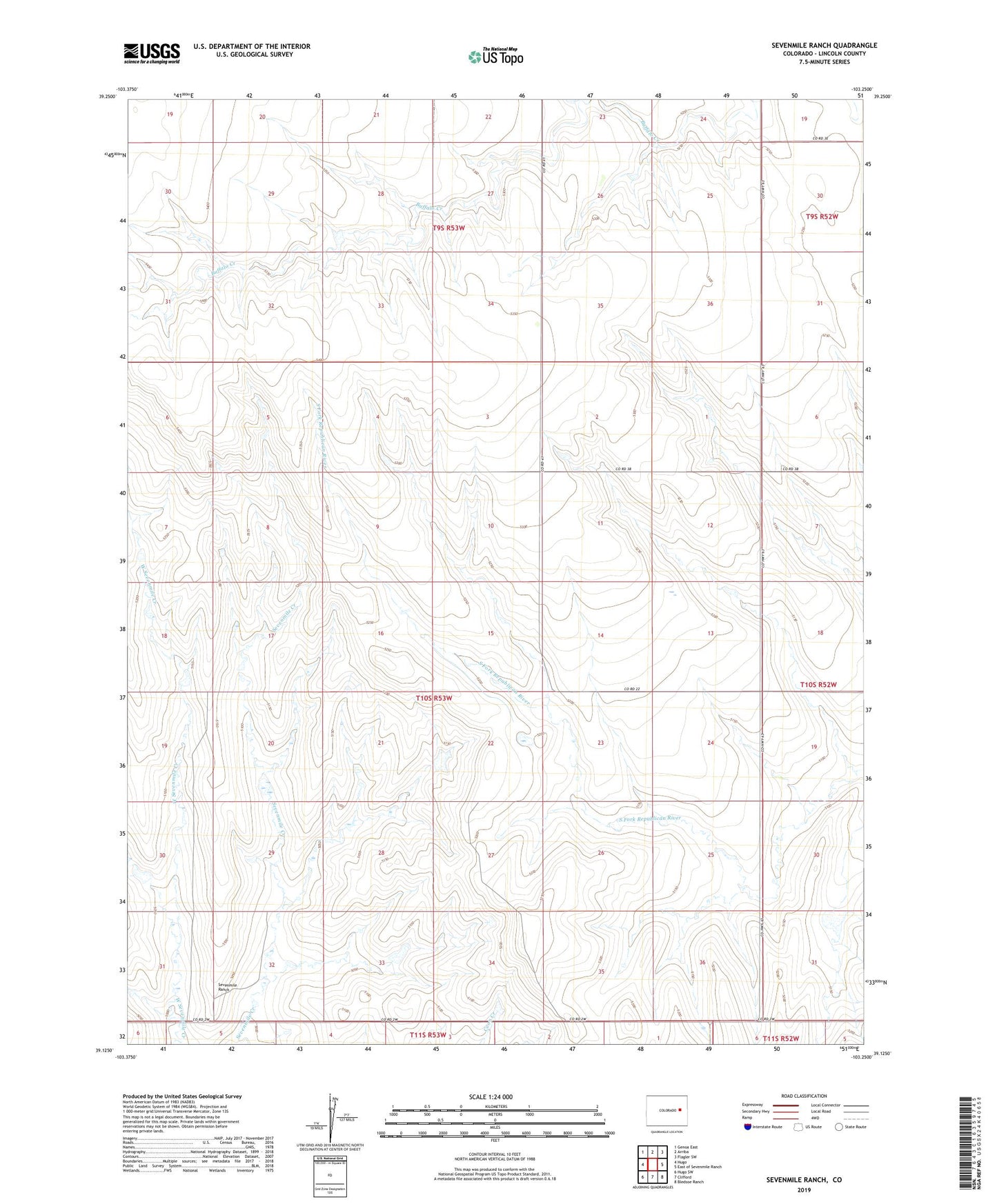 Sevenmile Ranch Colorado US Topo Map Image
