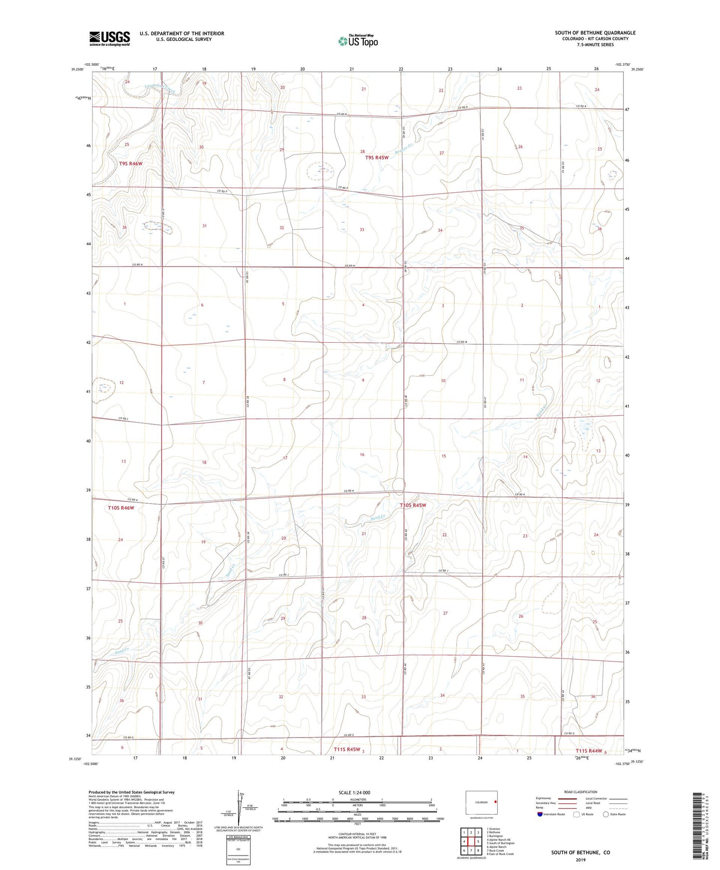 South of Bethune Colorado US Topo Map Image