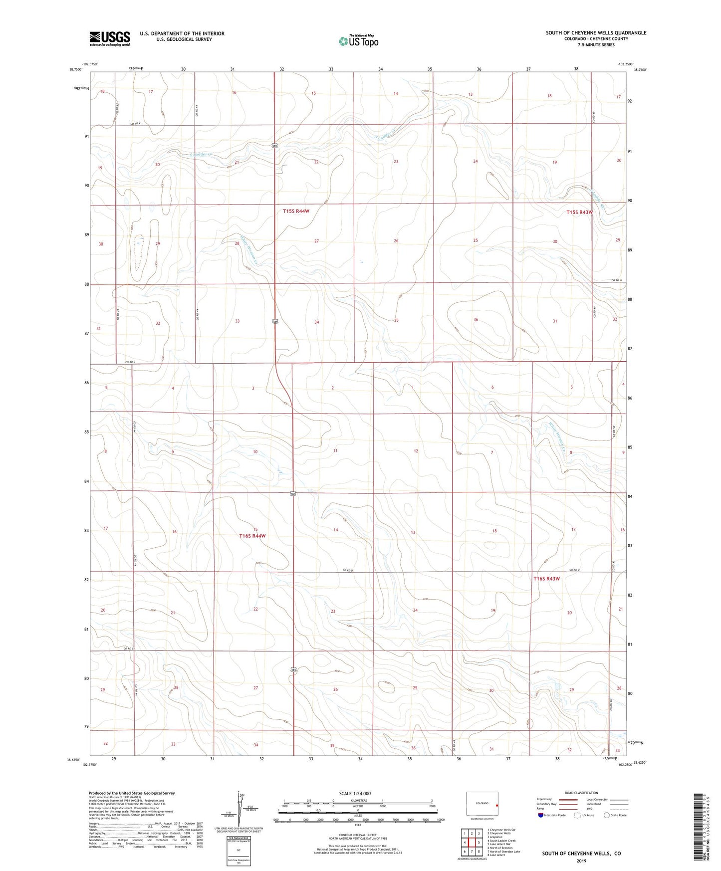 South of Cheyenne Wells Colorado US Topo Map Image