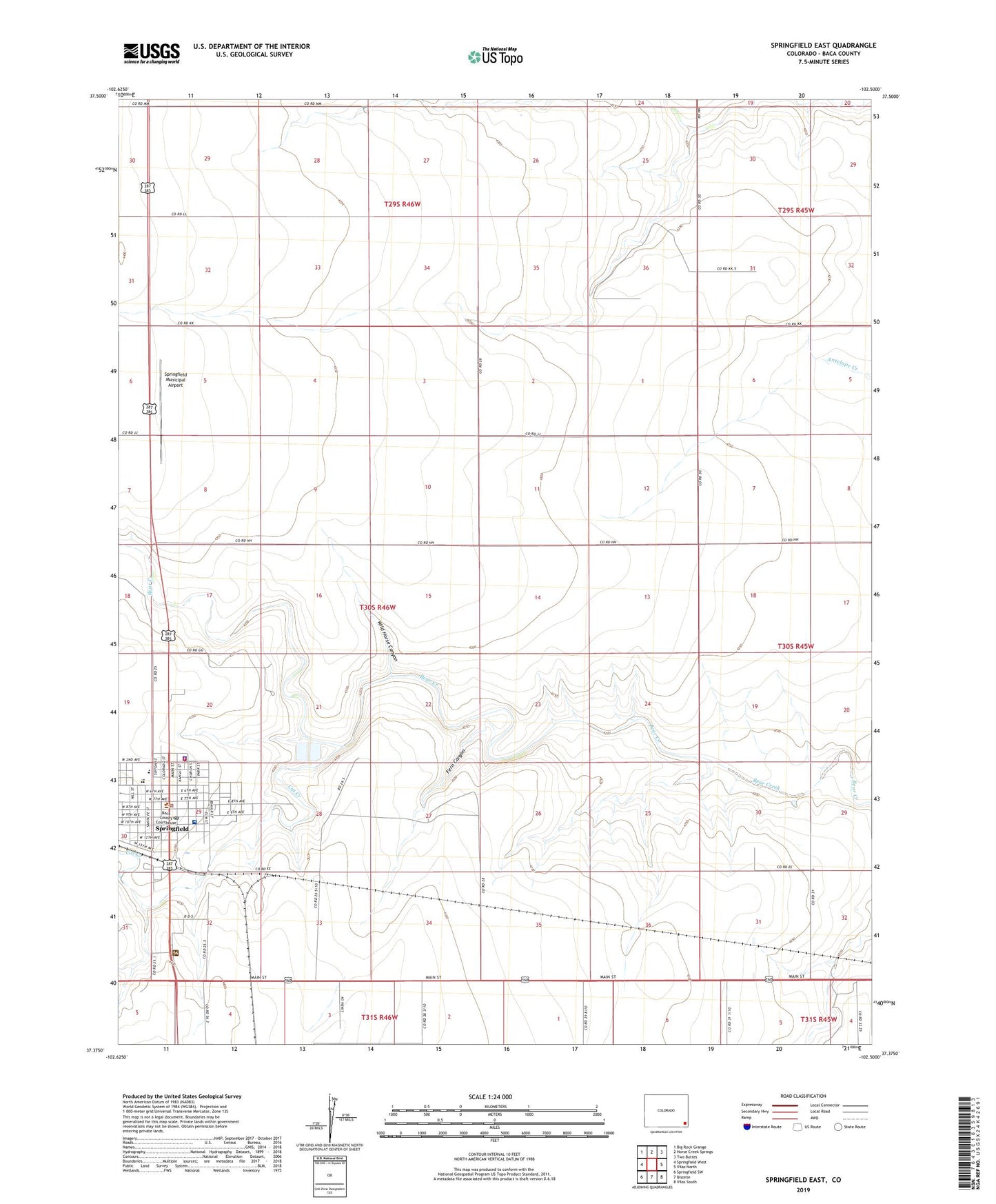 Springfield East Colorado US Topo Map Image