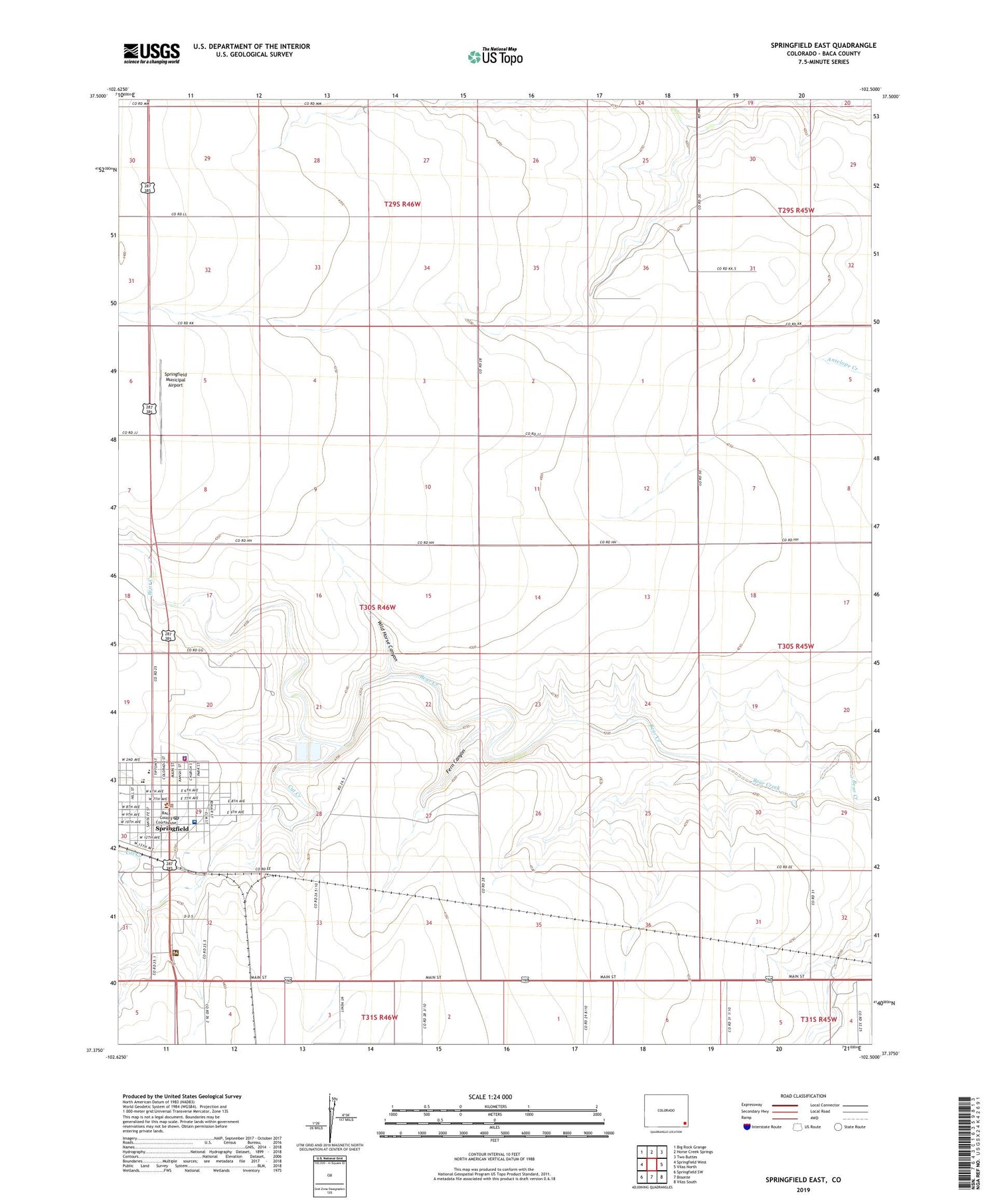 Springfield East Colorado US Topo Map Image