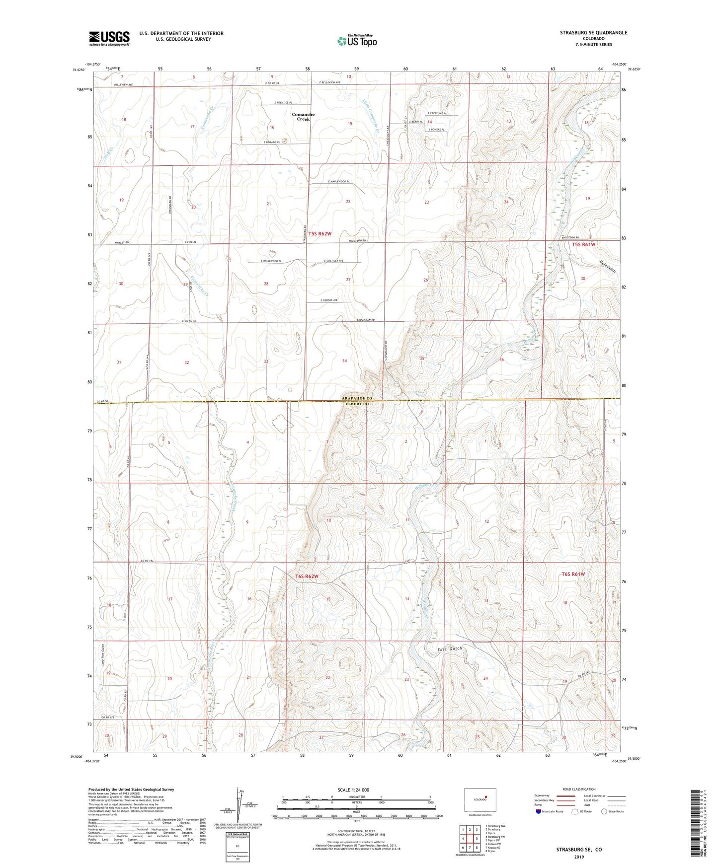 Strasburg SE Colorado US Topo Map Image