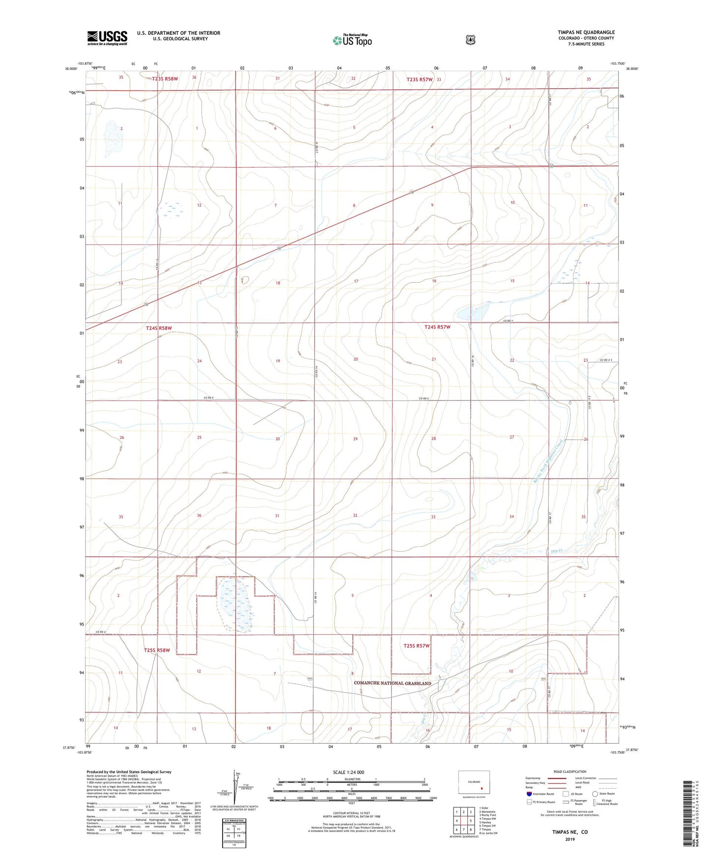 Timpas NE Colorado US Topo Map Image