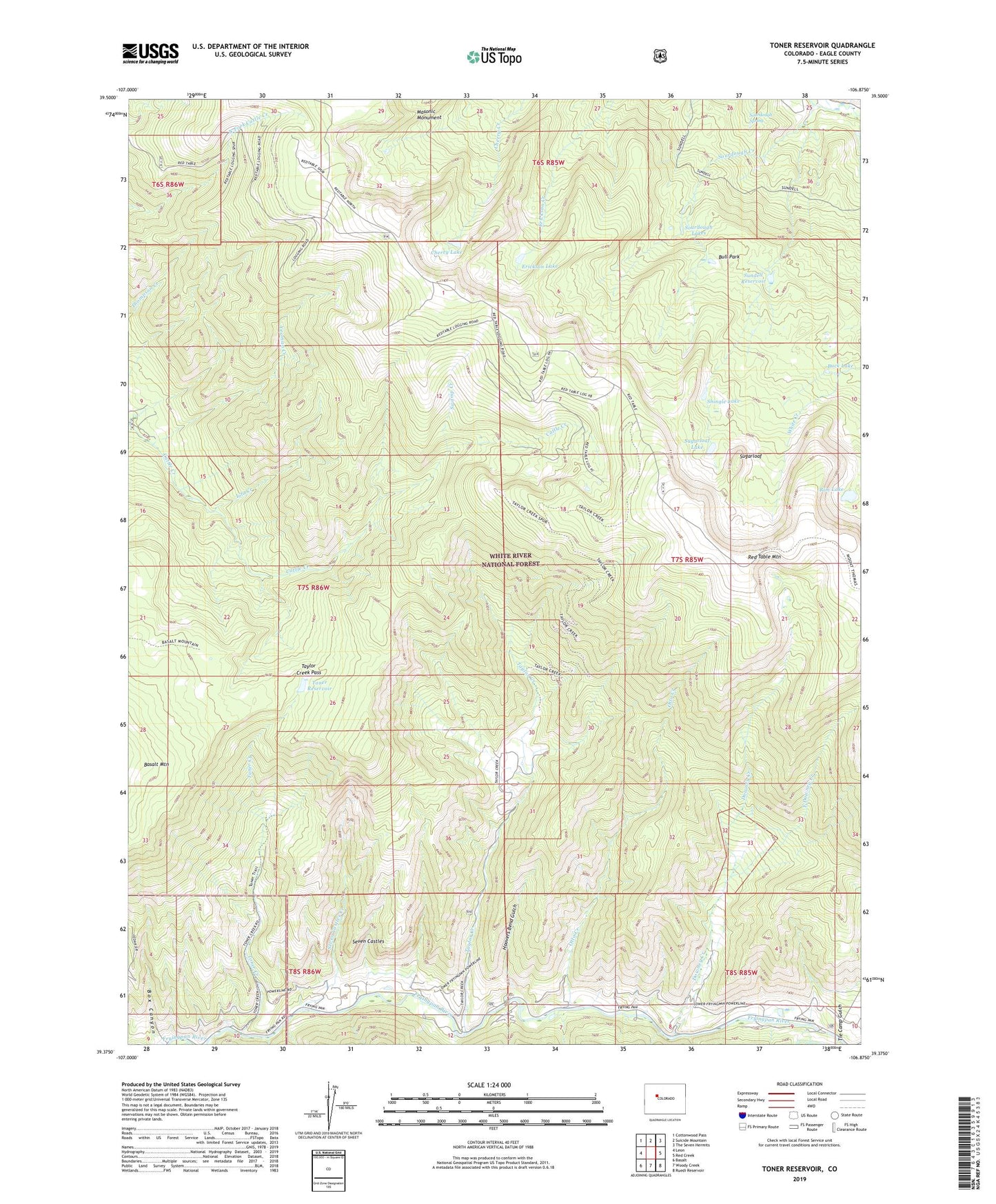 Toner Reservoir Colorado US Topo Map Image