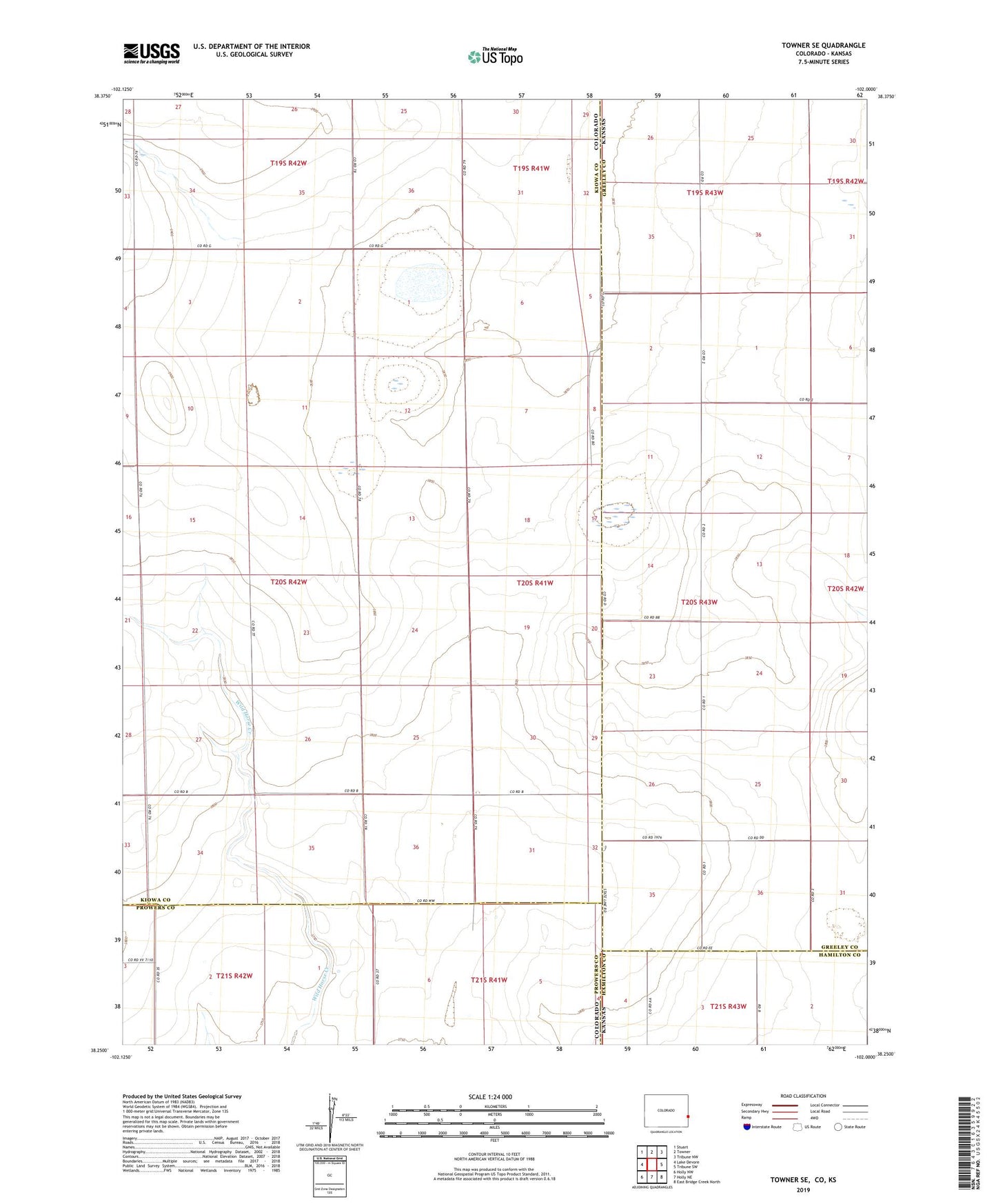 Towner SE Colorado US Topo Map Image