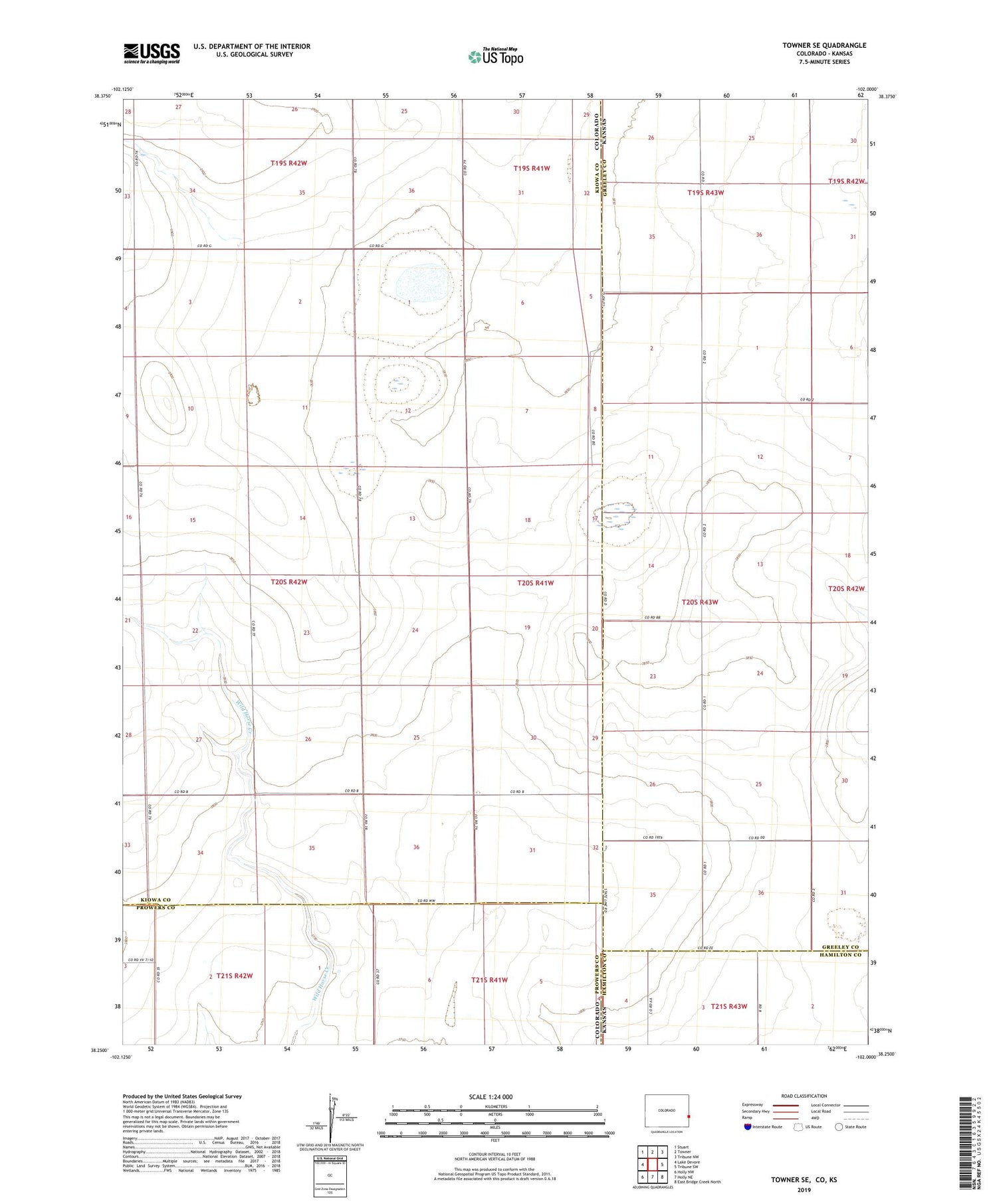 Towner SE Colorado US Topo Map Image