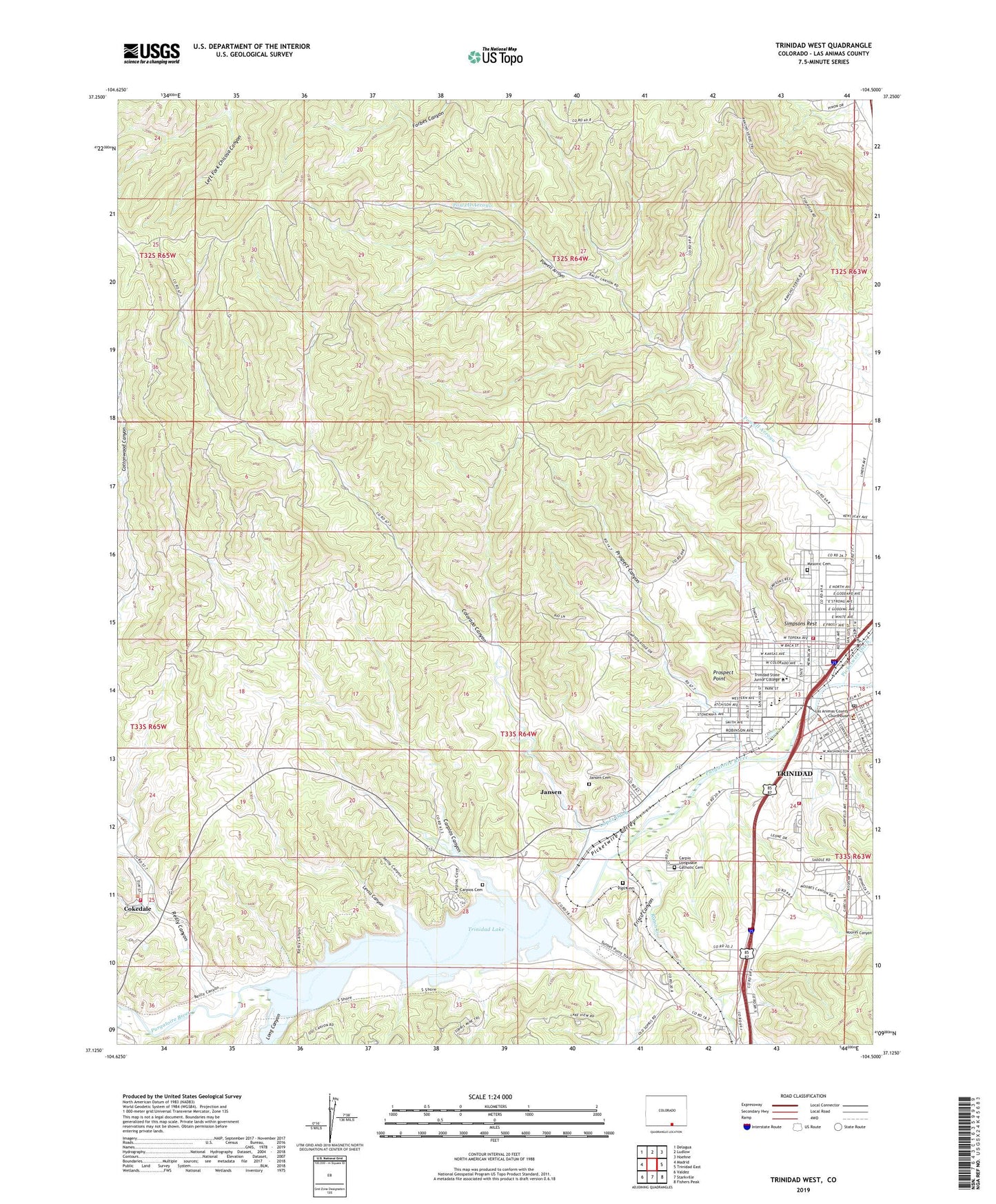 Trinidad West Colorado US Topo Map Image