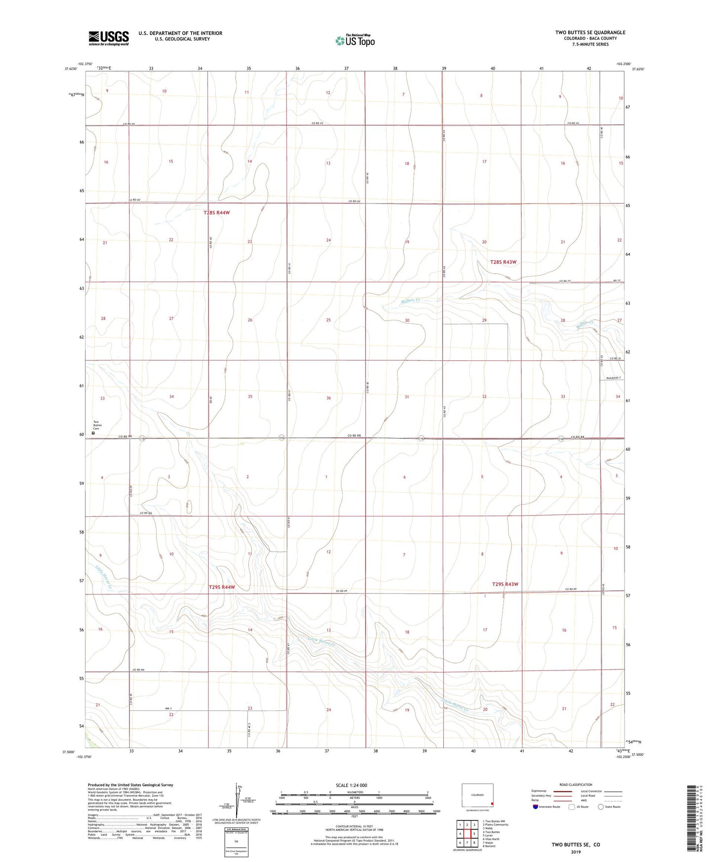 Two Buttes SE Colorado US Topo Map Image