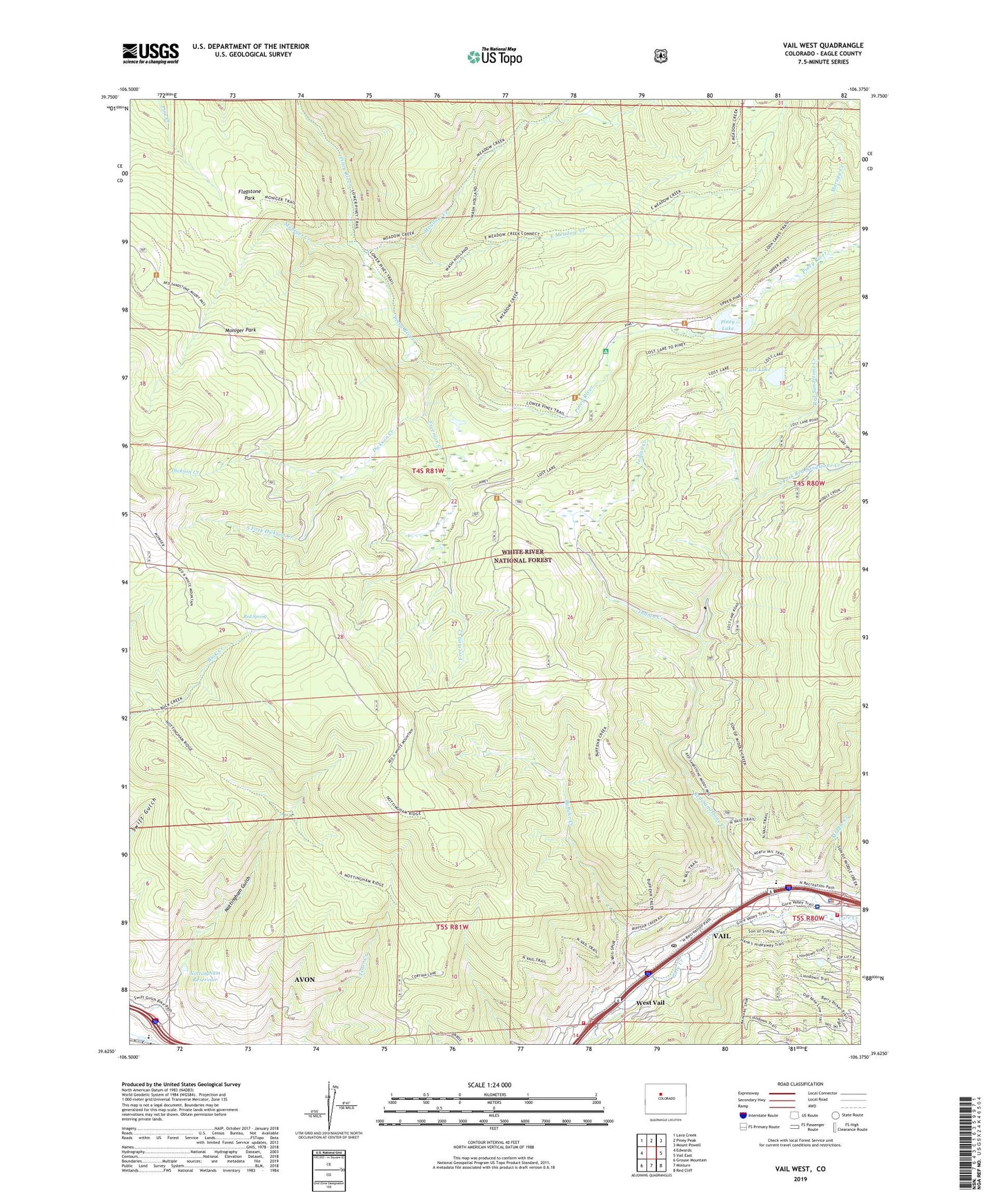 Vail West Colorado US Topo Map Image
