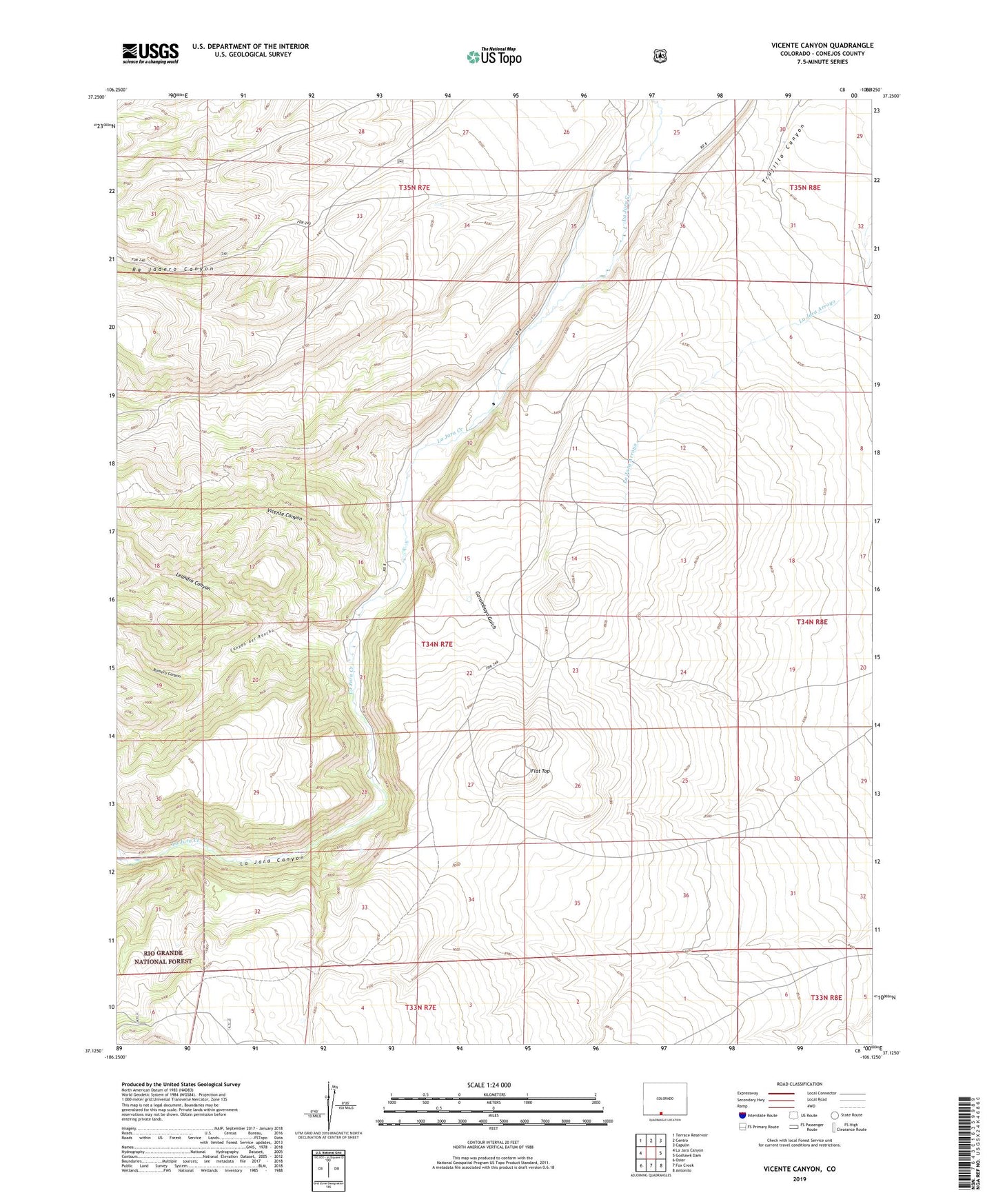 Vicente Canyon Colorado US Topo Map Image