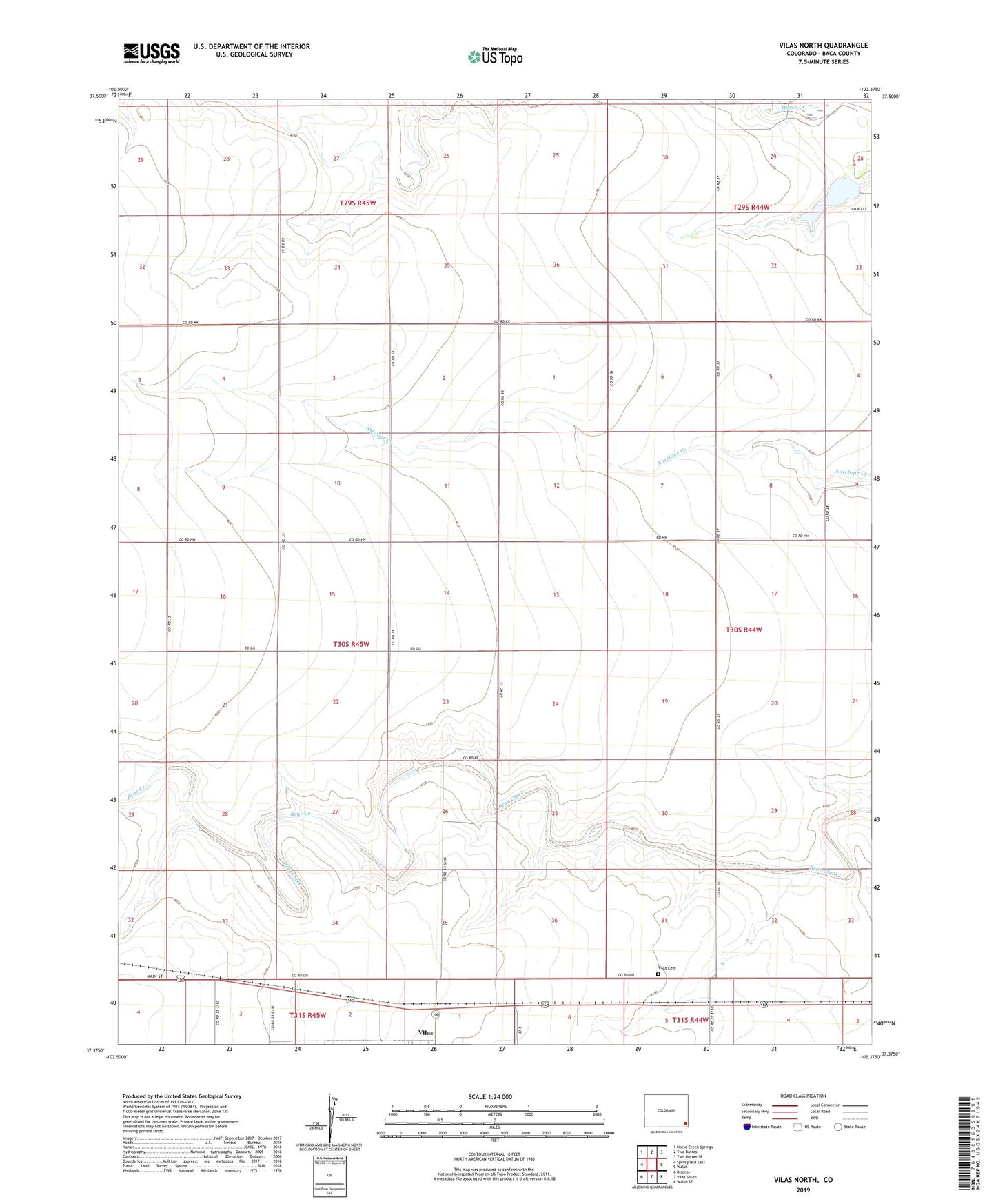 Vilas North Colorado US Topo Map Image