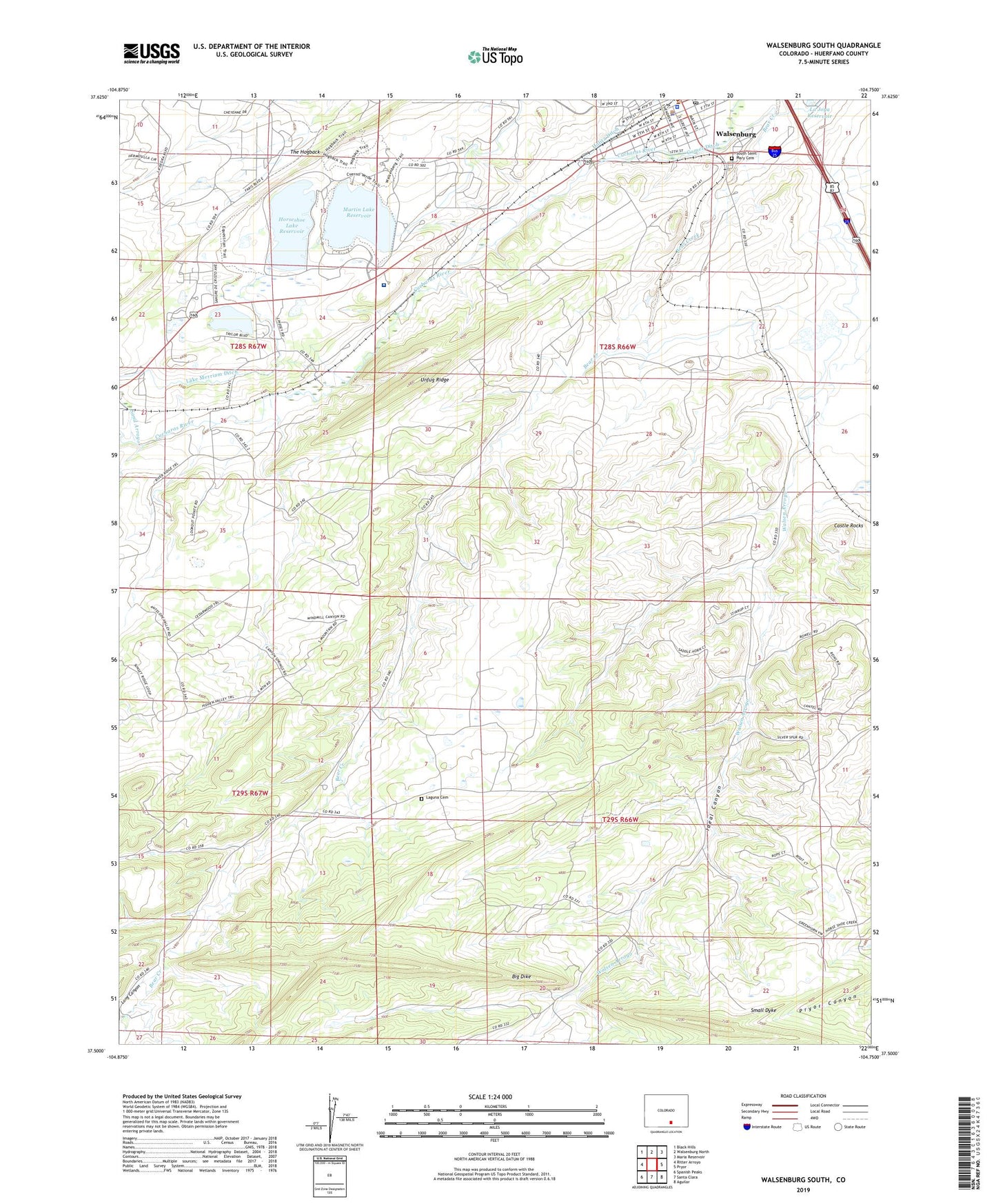 Walsenburg South Colorado US Topo Map Image