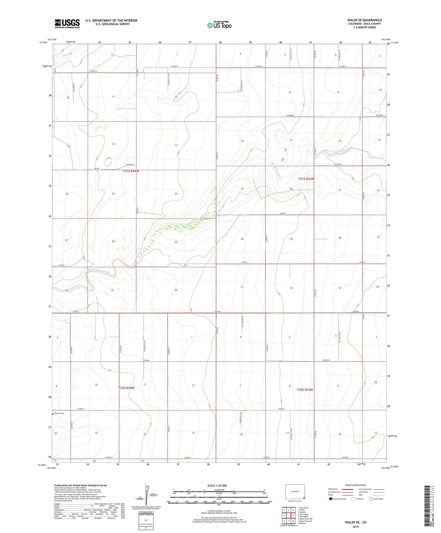 Walsh SE Colorado US Topo Map Image