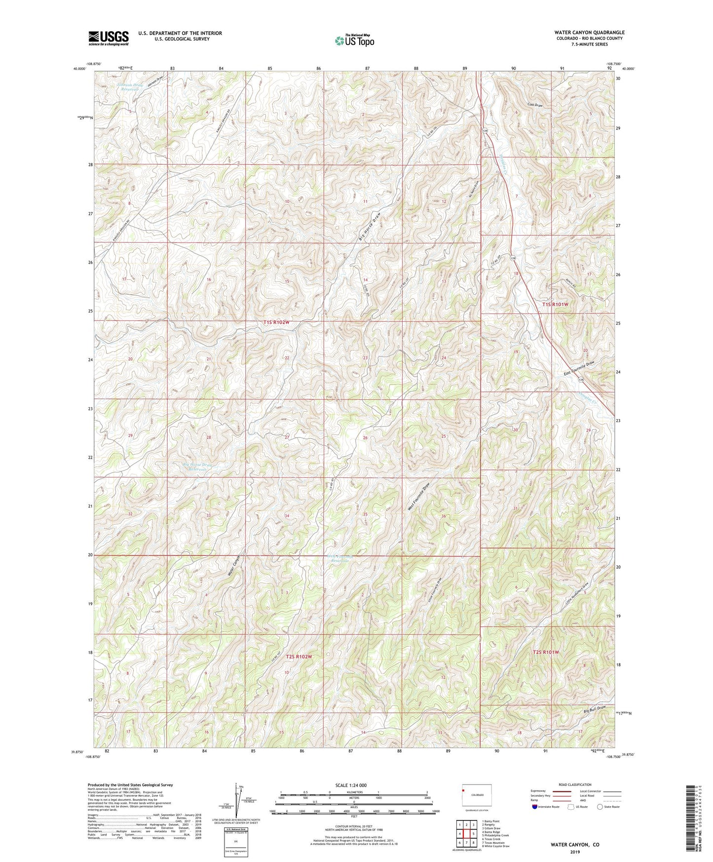 Water Canyon Colorado US Topo Map Image