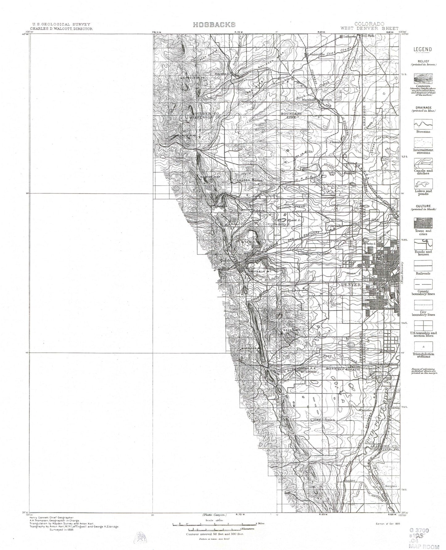 Historic 1899 West Denver Colorado 30'x30' Topo Map Image