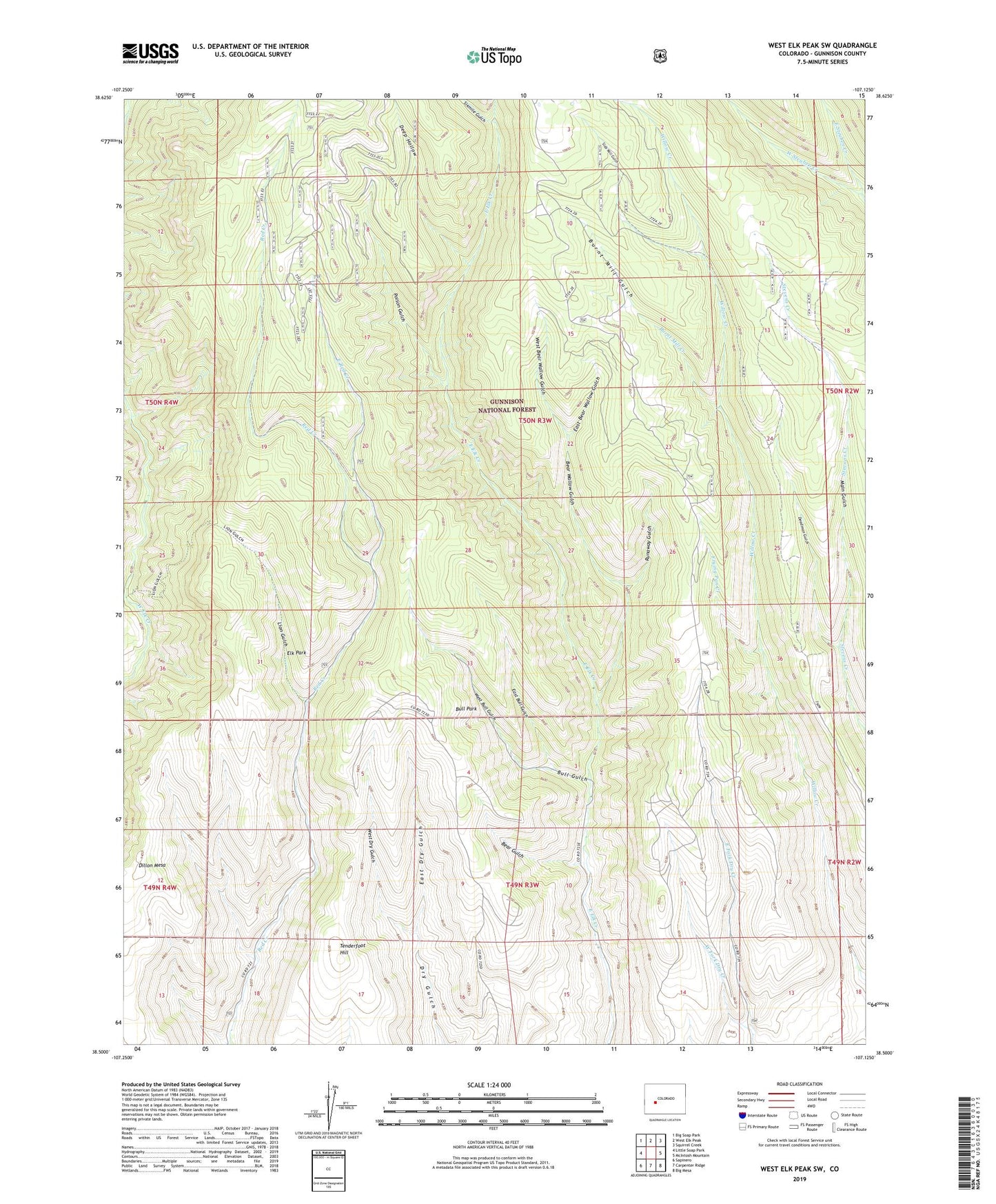 West Elk Peak SW Colorado US Topo Map Image