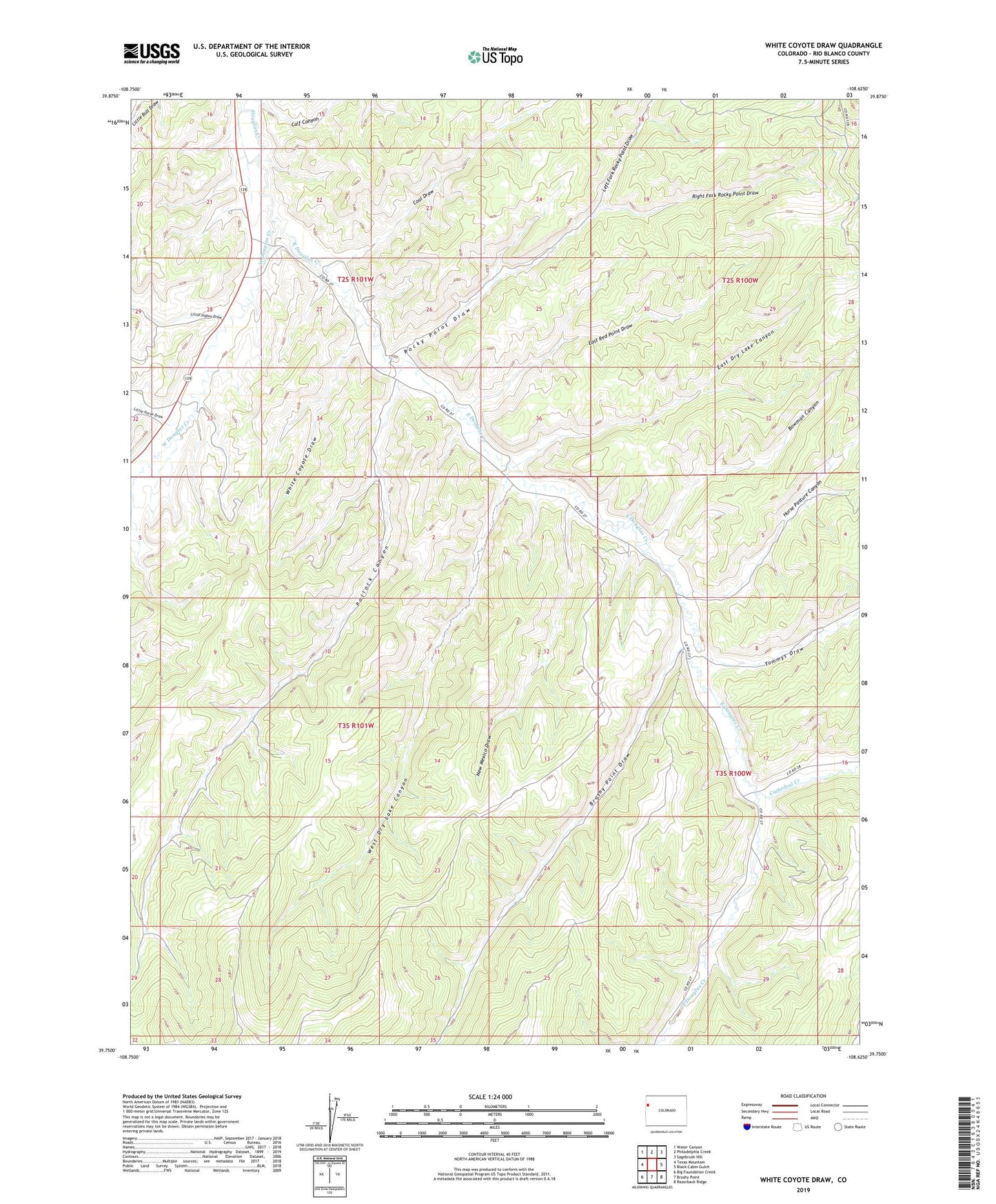White Coyote Draw Colorado US Topo Map Image