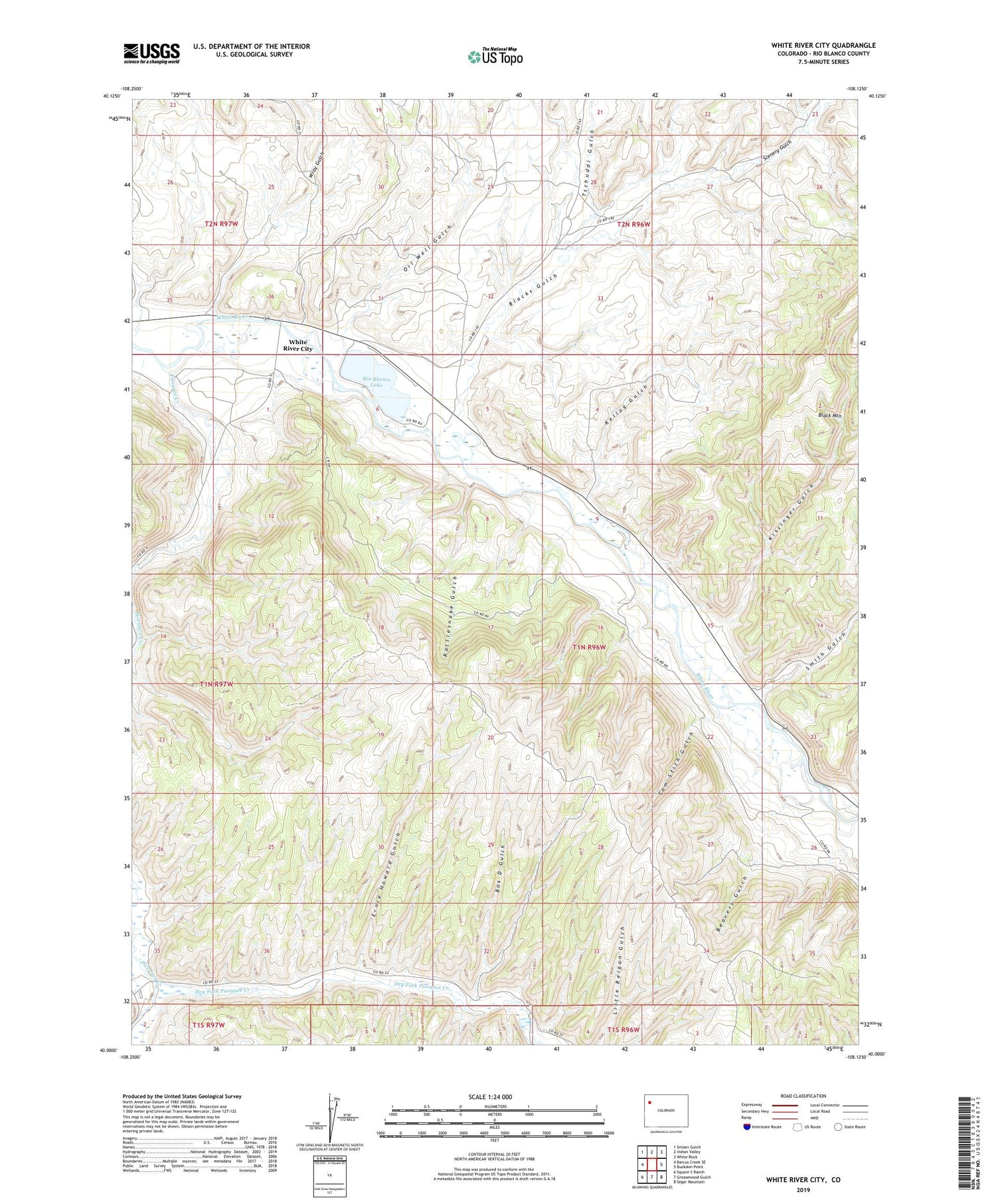 White River City Colorado US Topo Map Image