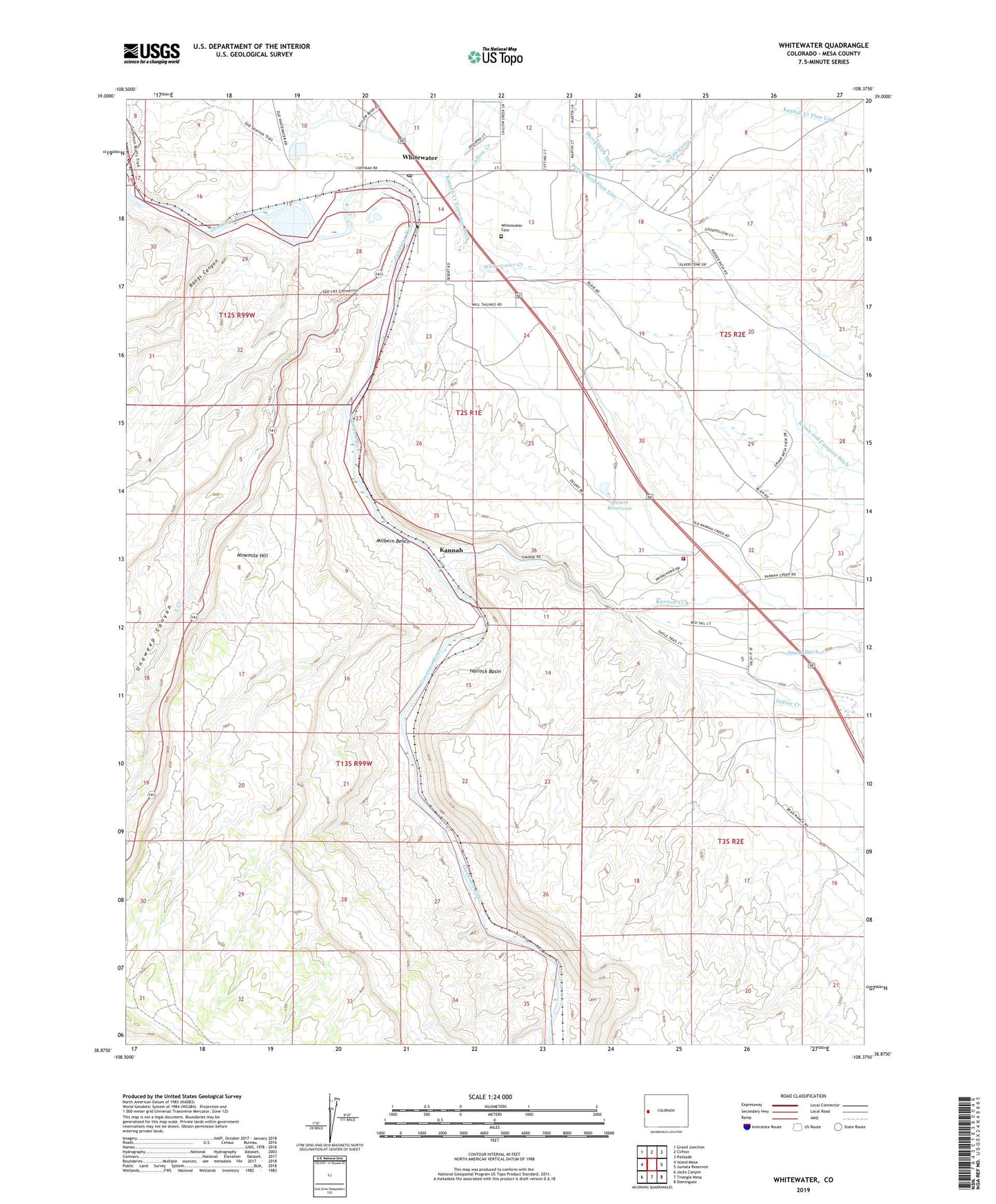 Whitewater Colorado US Topo Map Image