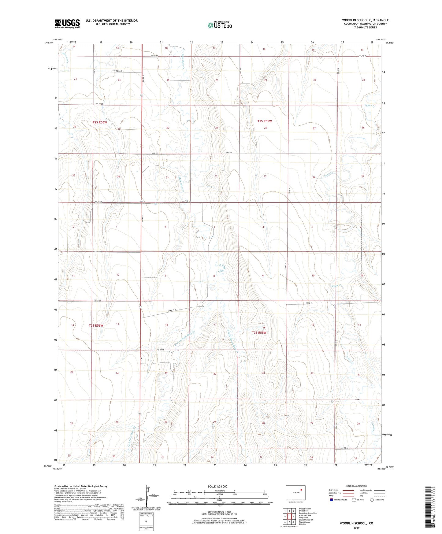 Woodlin School Colorado US Topo Map Image