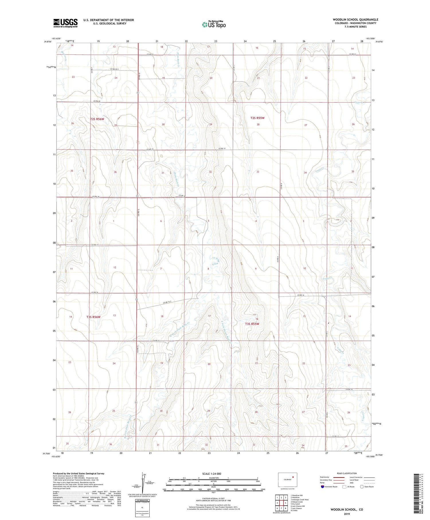 Woodlin School Colorado US Topo Map Image