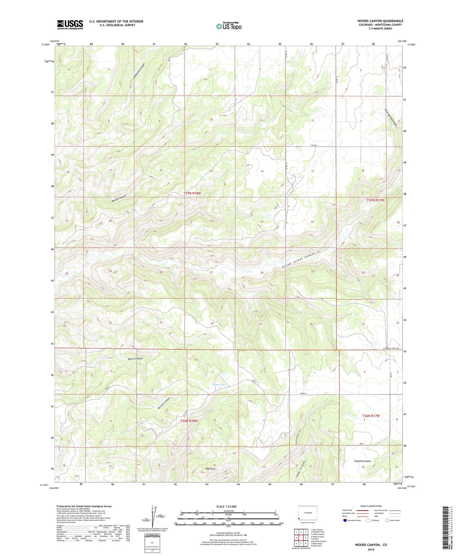 Woods Canyon Colorado US Topo Map Image