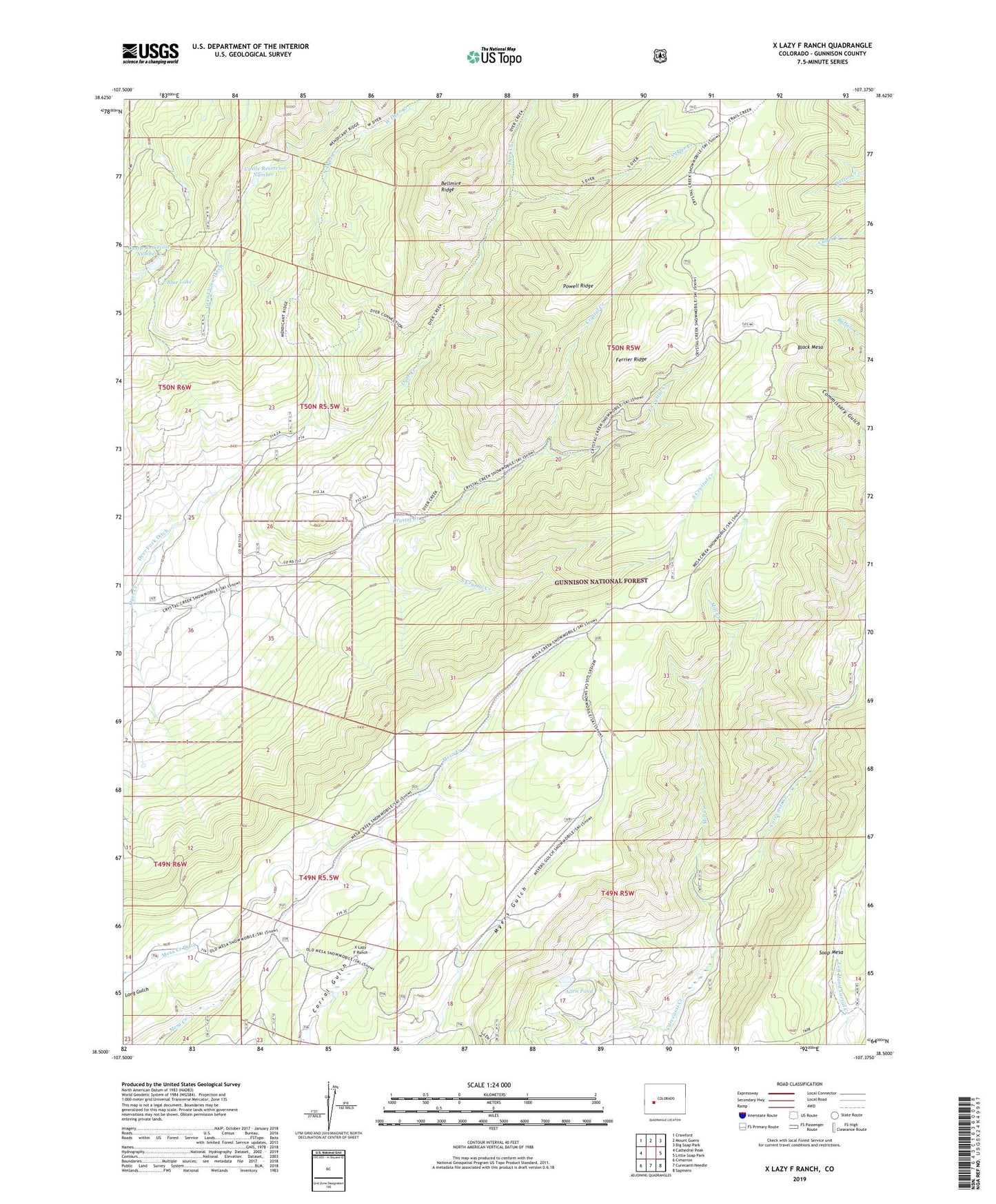 X Lazy F Ranch Colorado US Topo Map Image