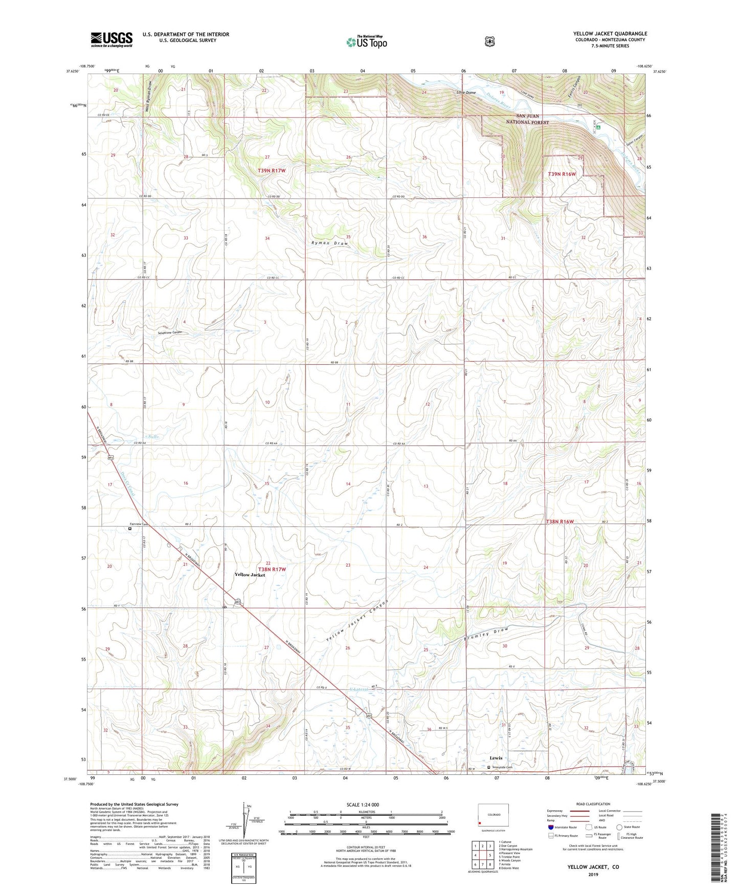 Yellow Jacket Colorado US Topo Map Image