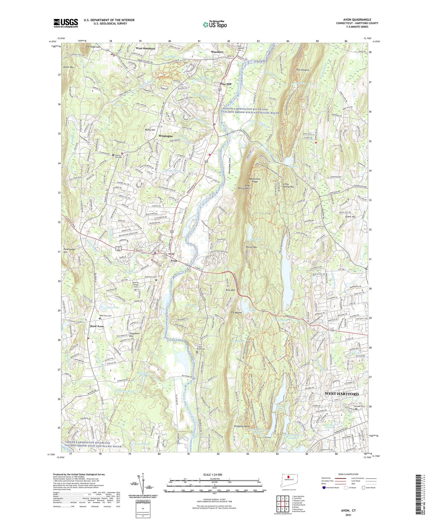 Avon Connecticut US Topo Map Image
