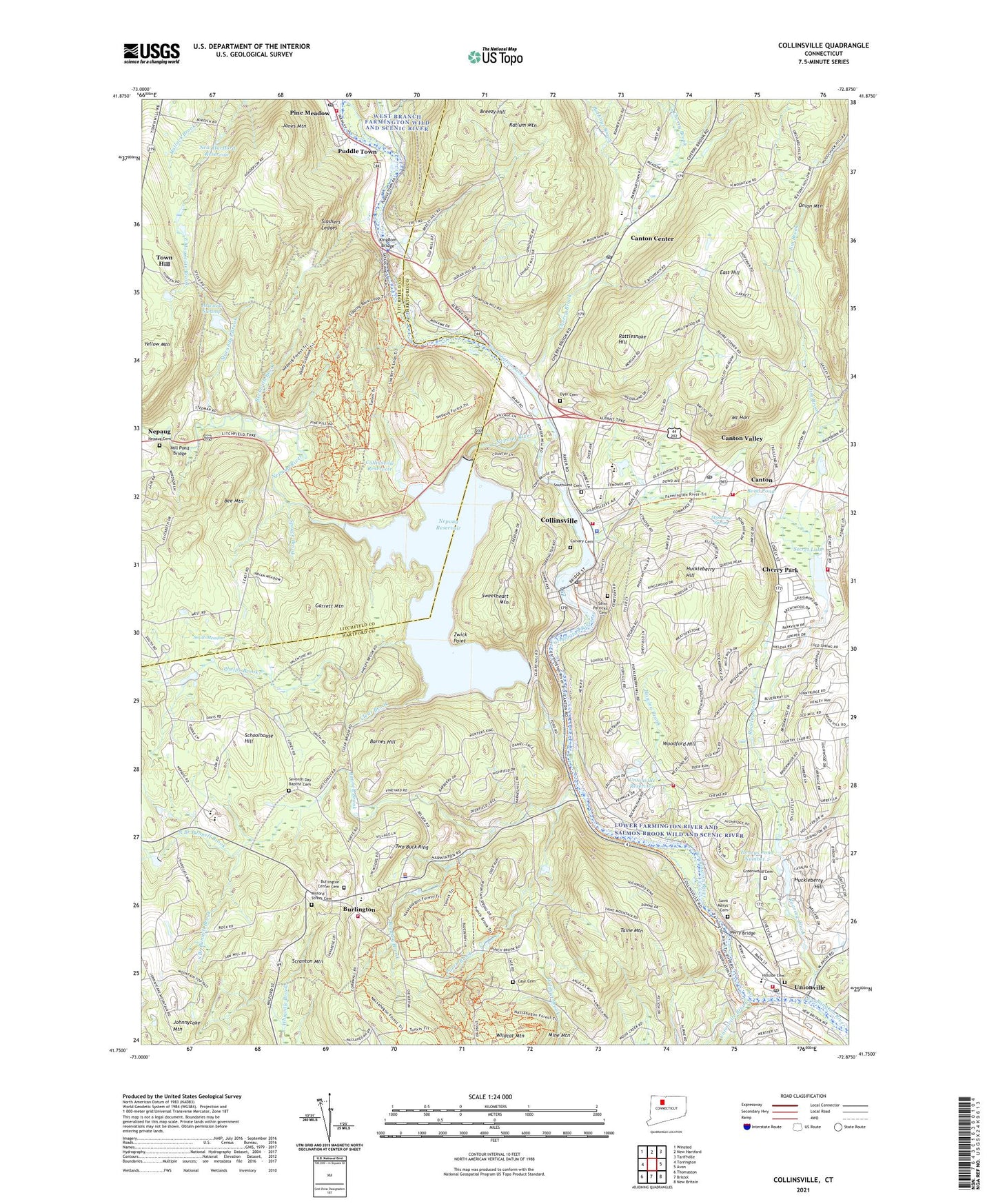 Collinsville Connecticut US Topo Map Image