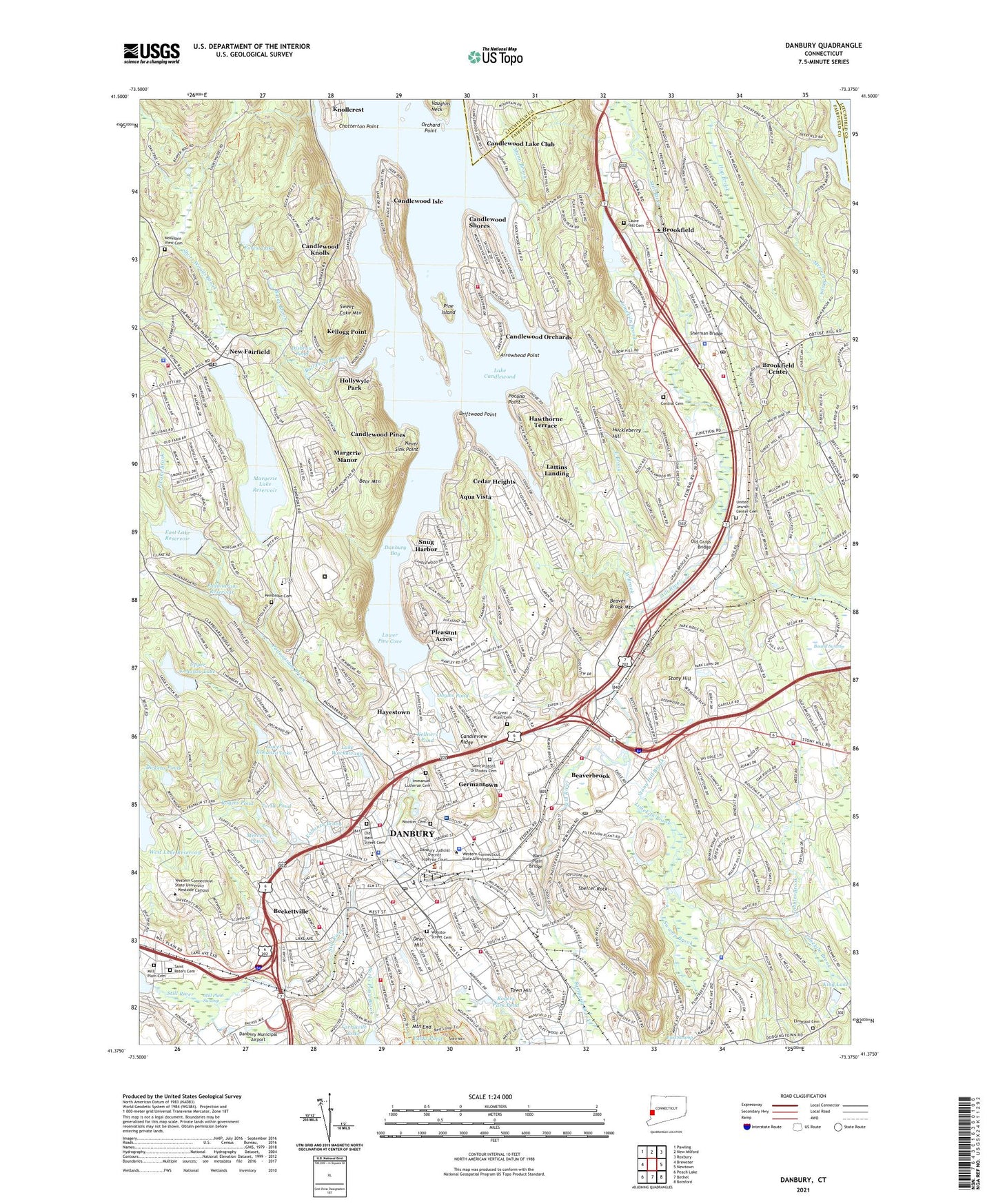Danbury Connecticut US Topo Map Image