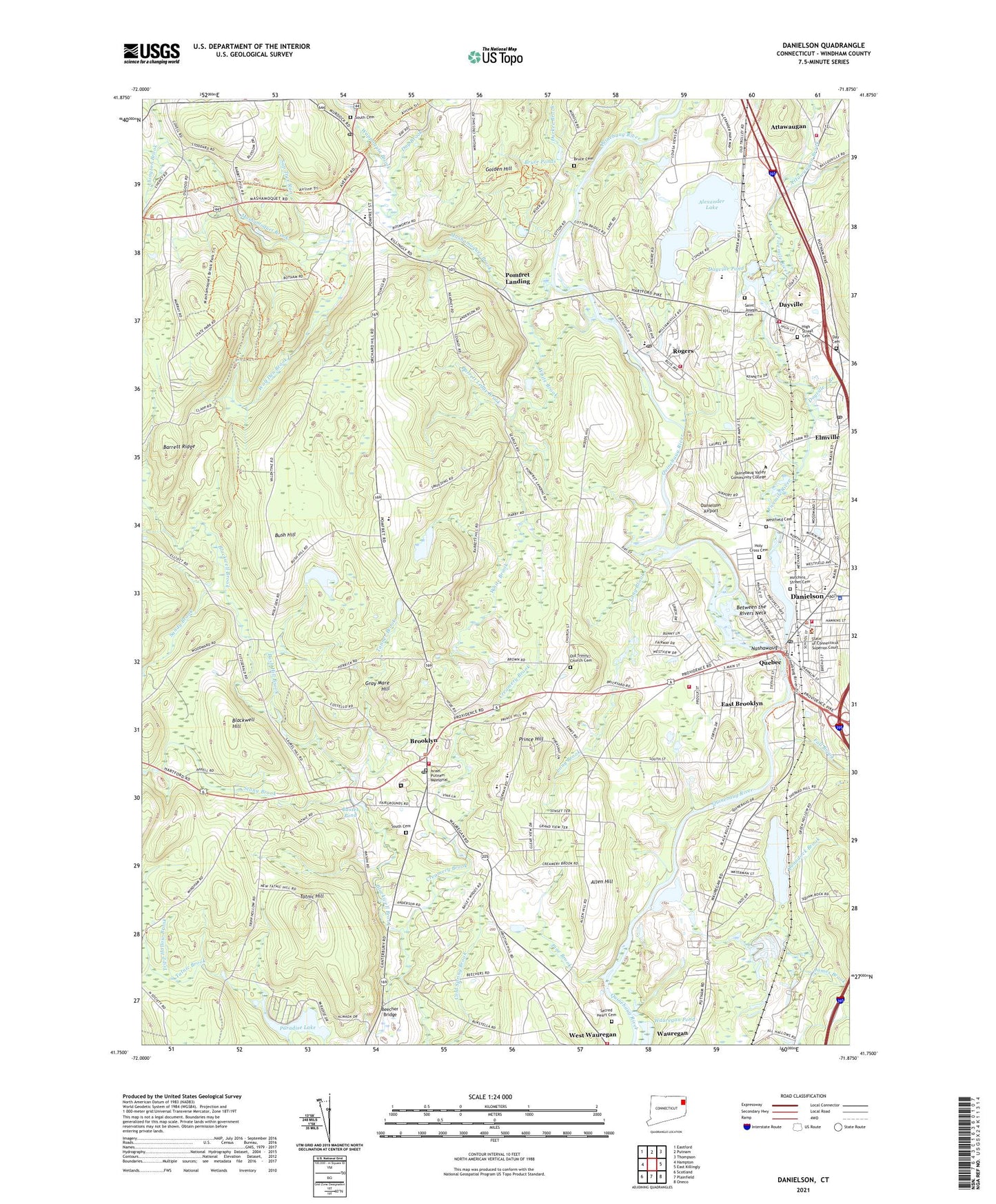 Danielson Connecticut US Topo Map Image