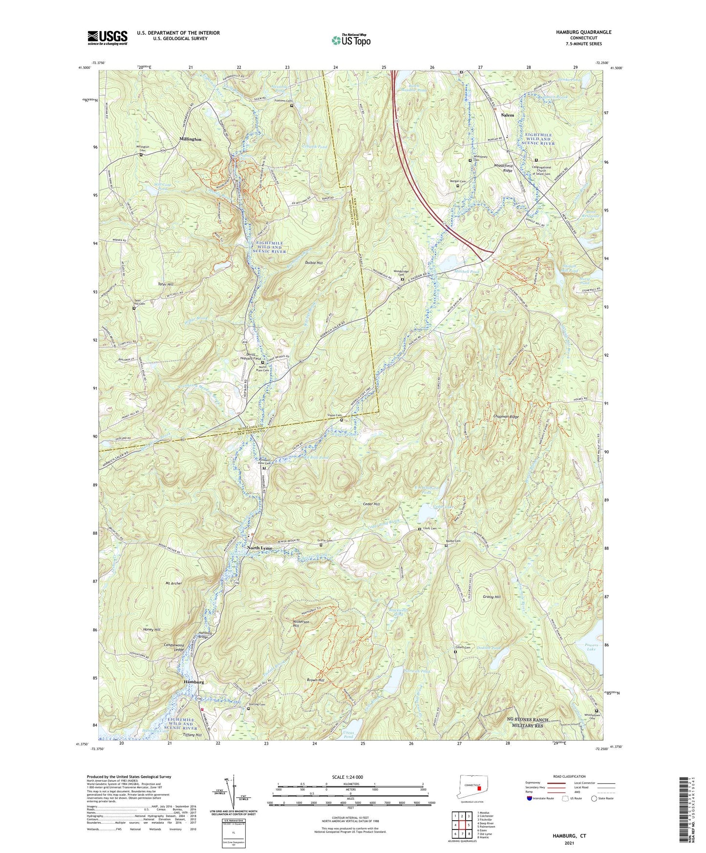 Hamburg Connecticut US Topo Map Image